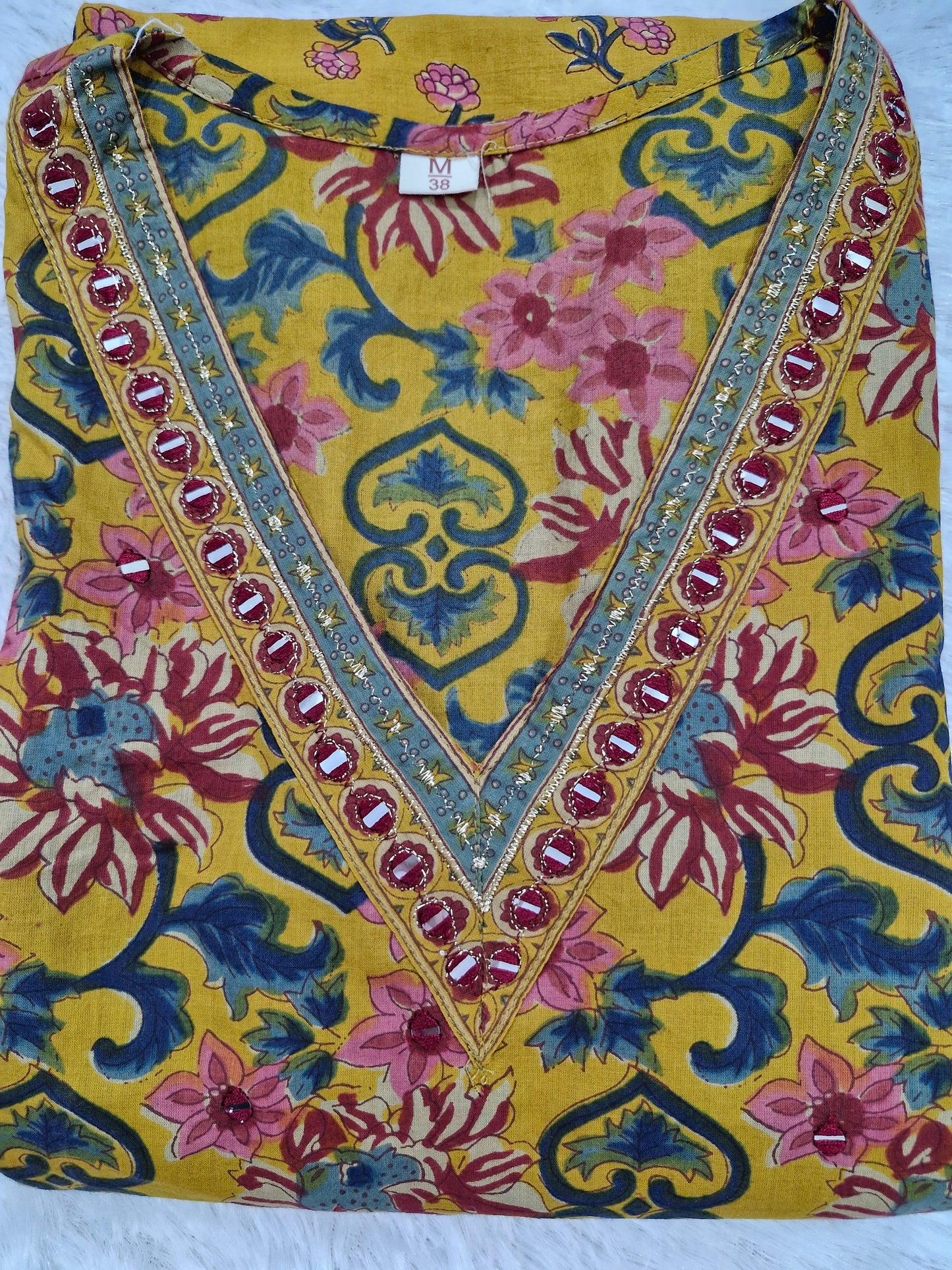 Marigold Bloom Mirror Work Suit