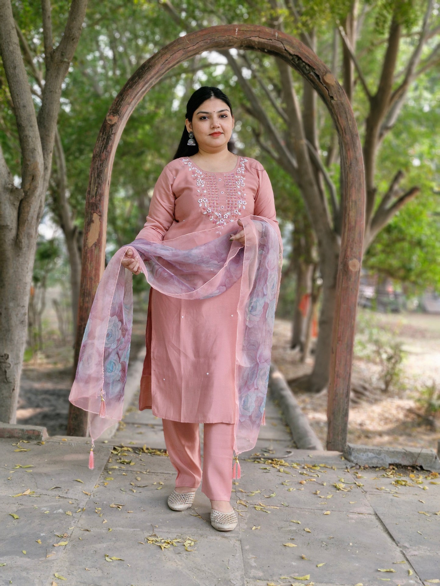 Blush Bloom pastel pink Embroidered Suit Set