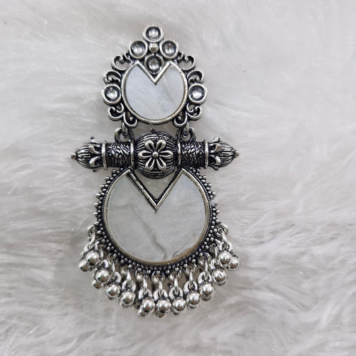 Silver and White Ethnic Earrings