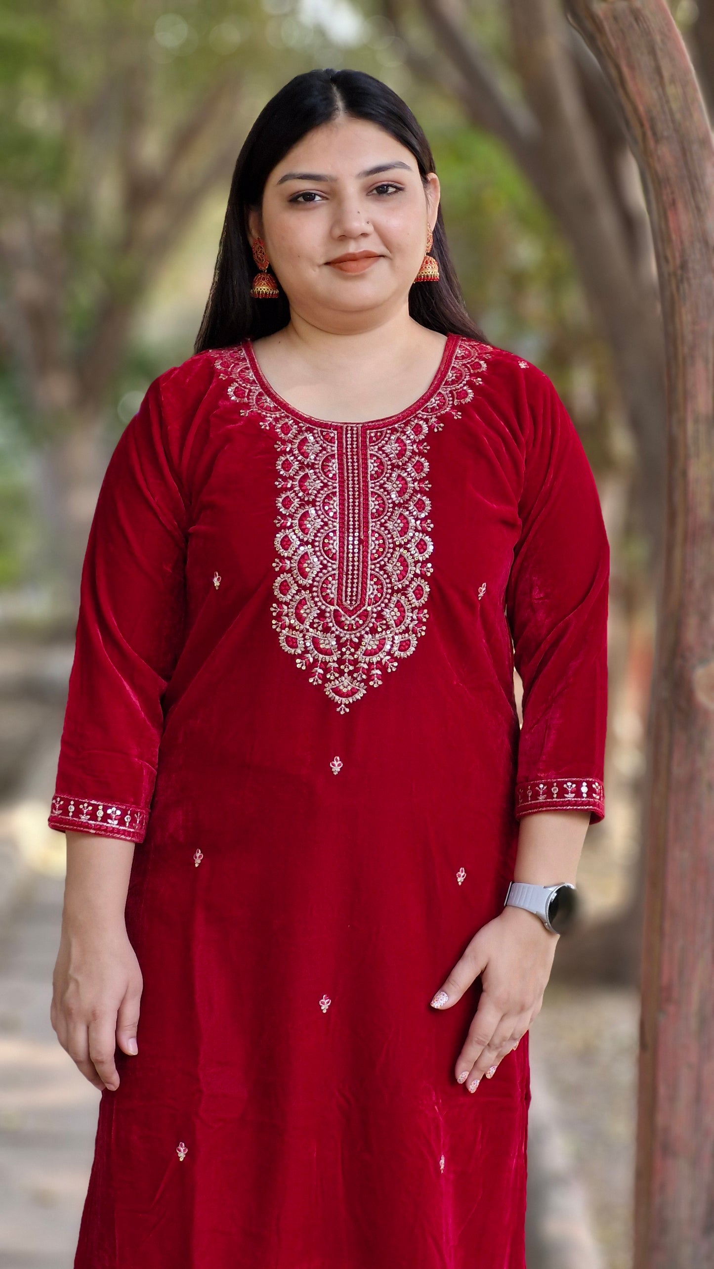 Red Velvet Embroidered Three-Piece Suit (Winter Wedding Collection)