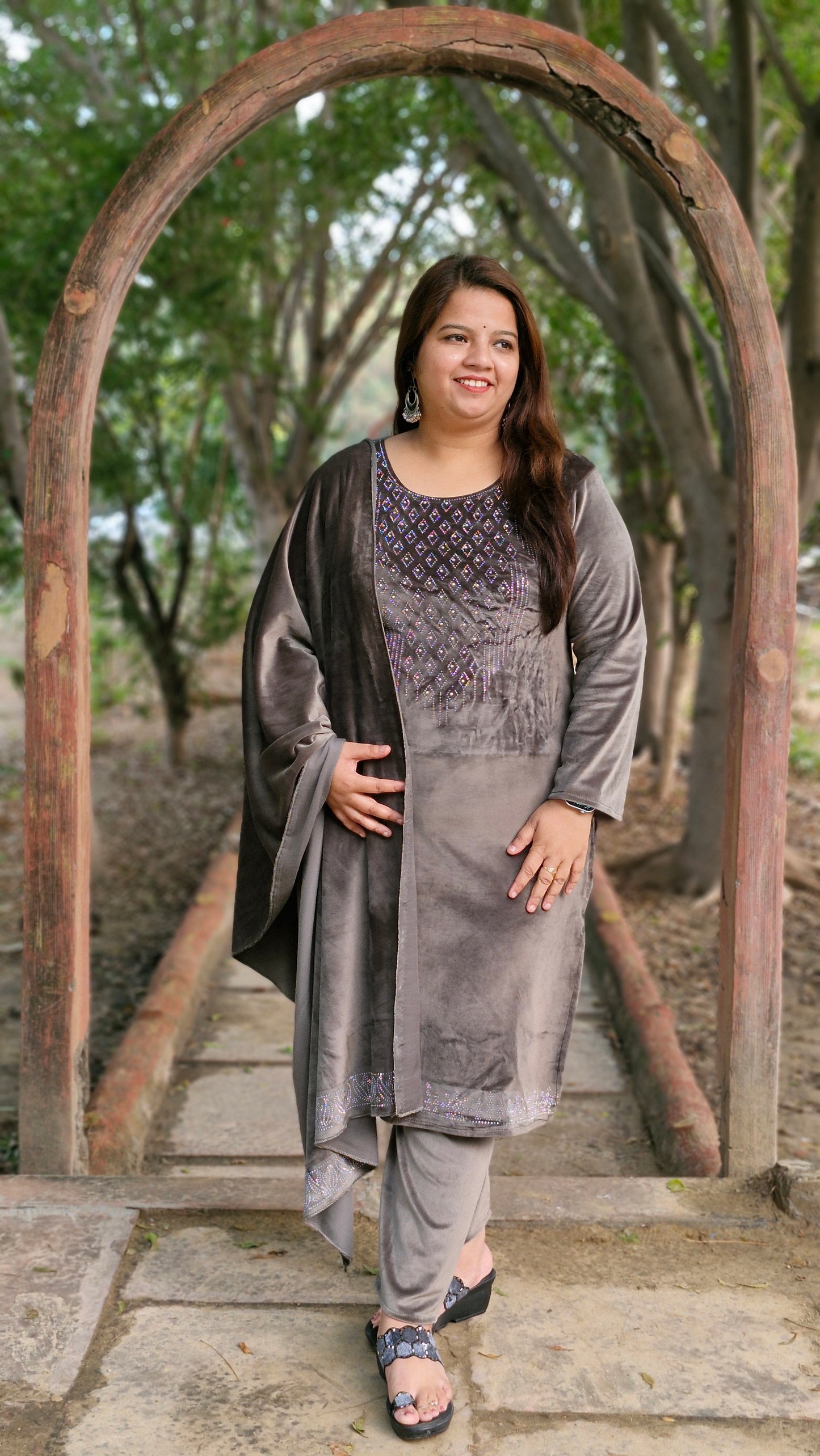 Luxurious Three-Piece woolen velvet suit in Grey