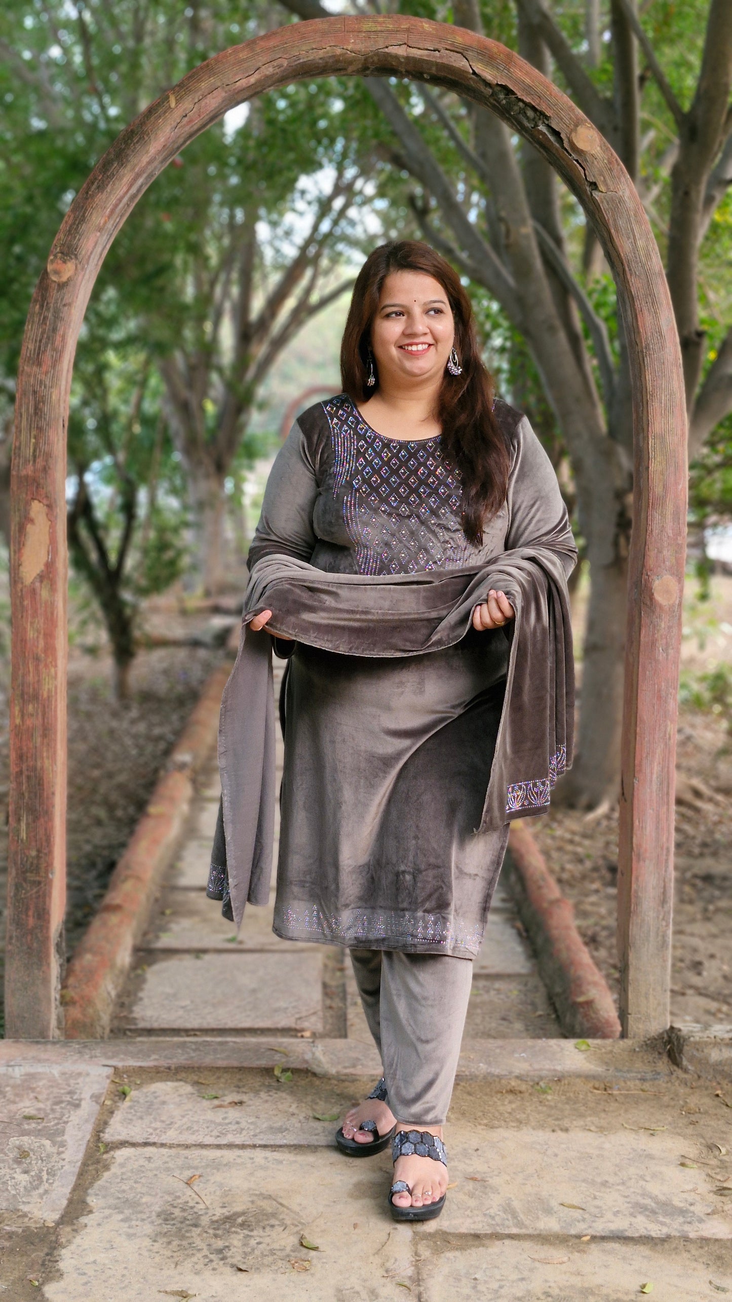 Luxurious Three-Piece woolen velvet suit in Grey