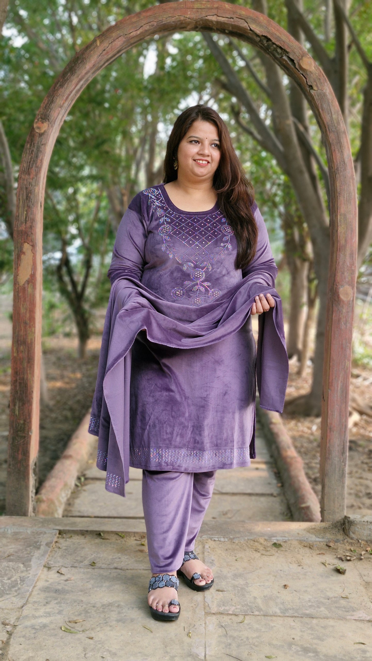 Luxurious Purple Velvet Three-Piece Suit