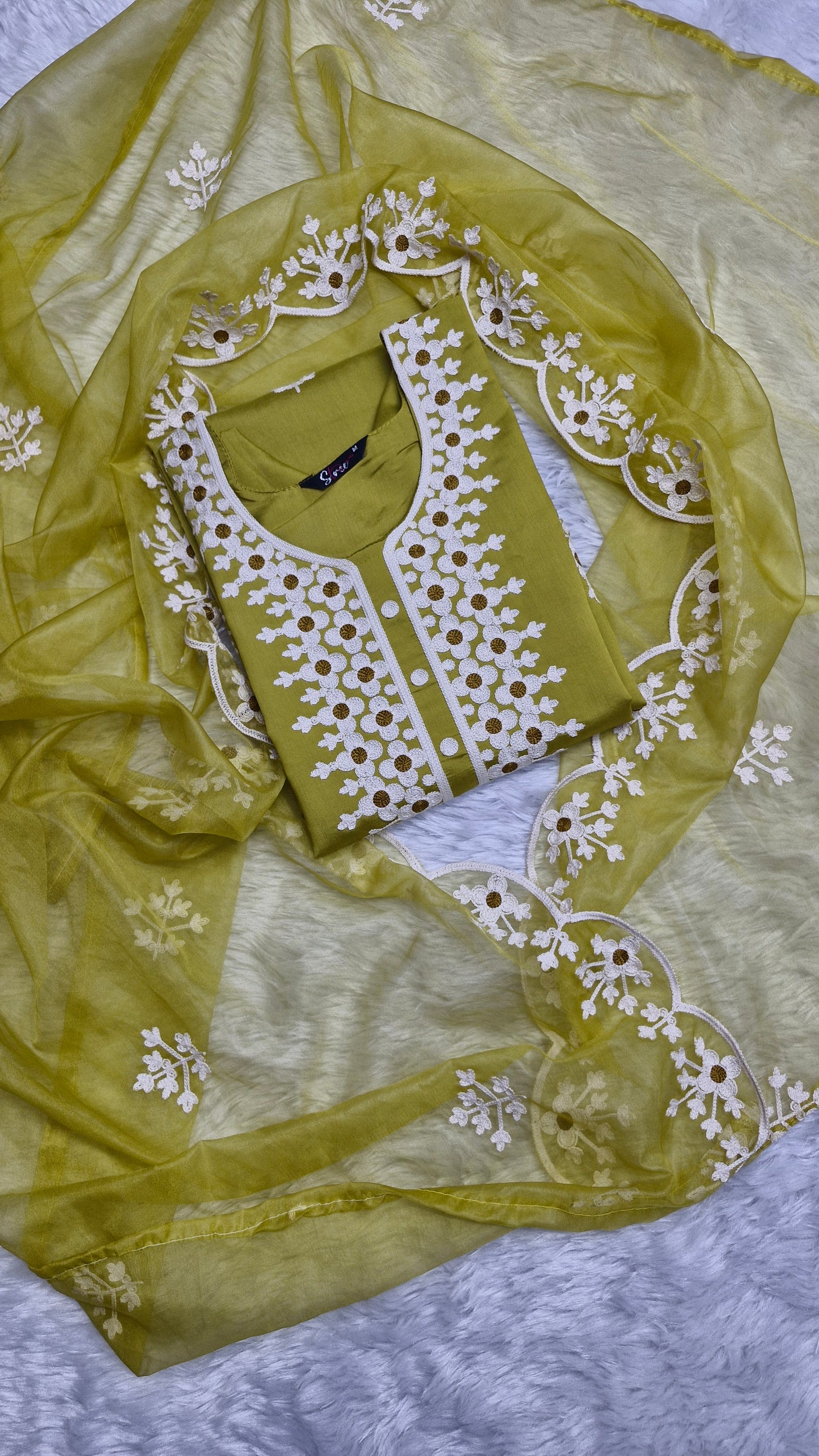 Sunny Lime Dola Silk Embroidered Suit Set