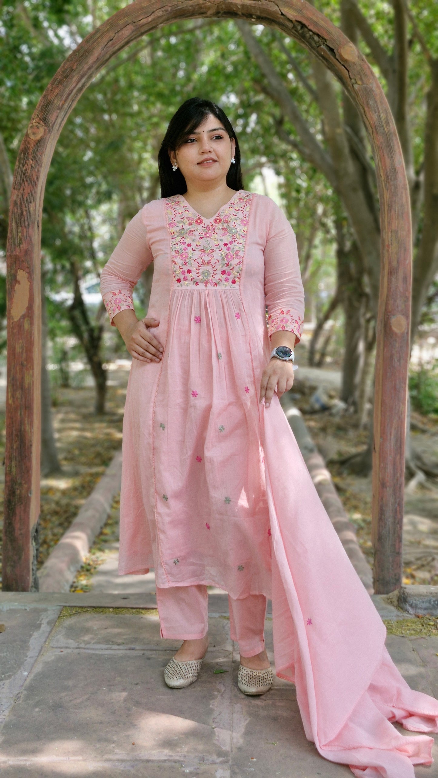 Malmal Cotton Light Pink Embroidered Suit Set