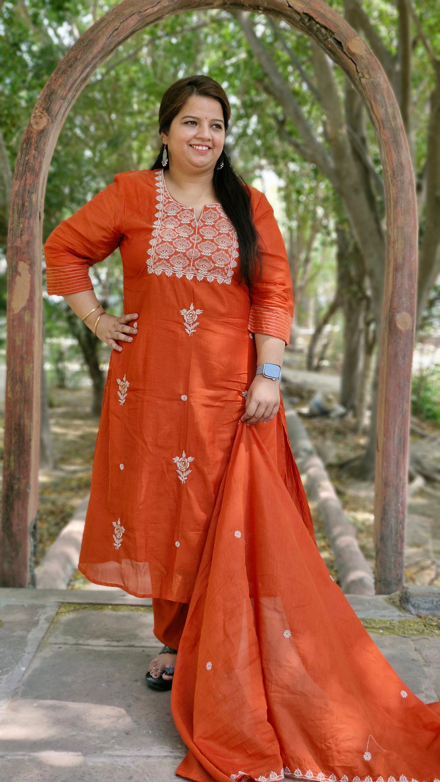 Rust Orange Elegance Embroidered Suit Set