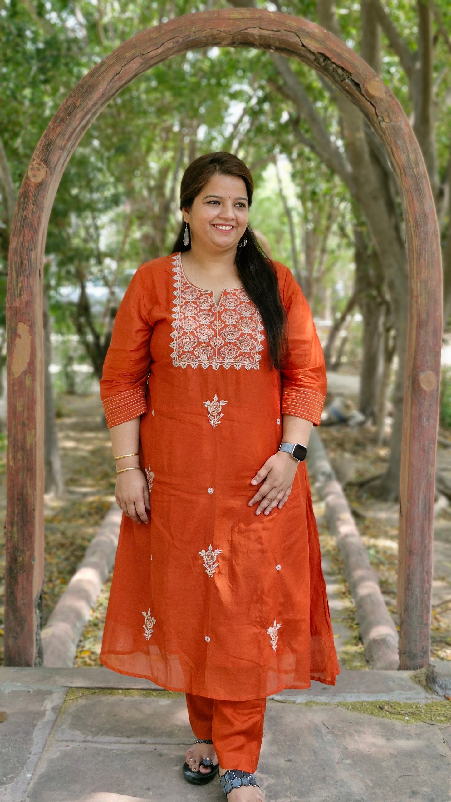 Rust Orange Elegance Embroidered Suit Set
