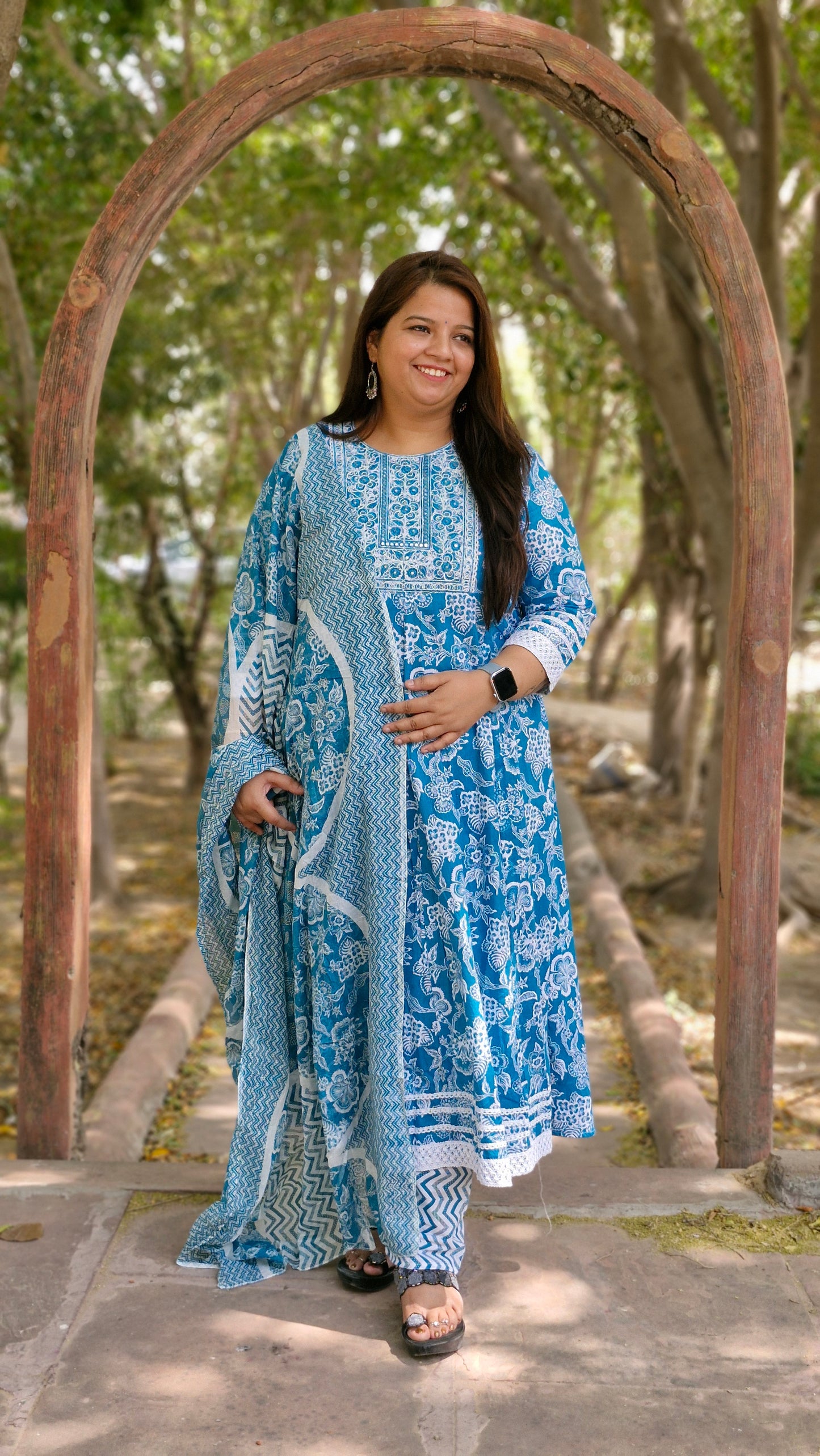 Aqua Vibe Cotton Printed Anarkali Suit Set
