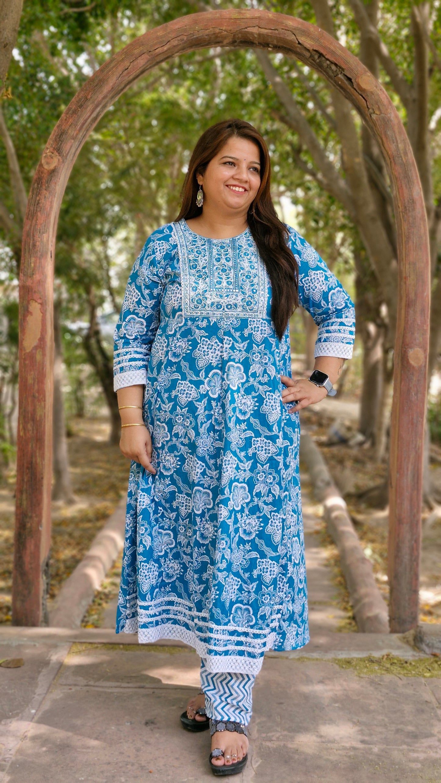 Aqua Vibe Cotton Printed Anarkali Suit Set