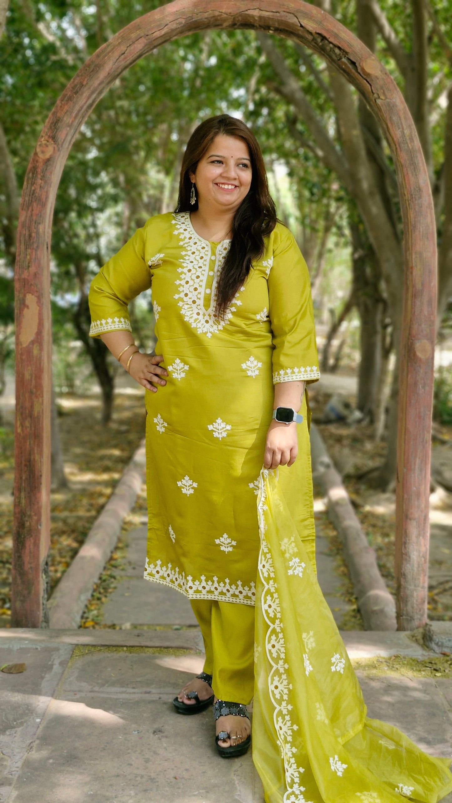 Sunny Lime Dola Silk Embroidered Suit Set