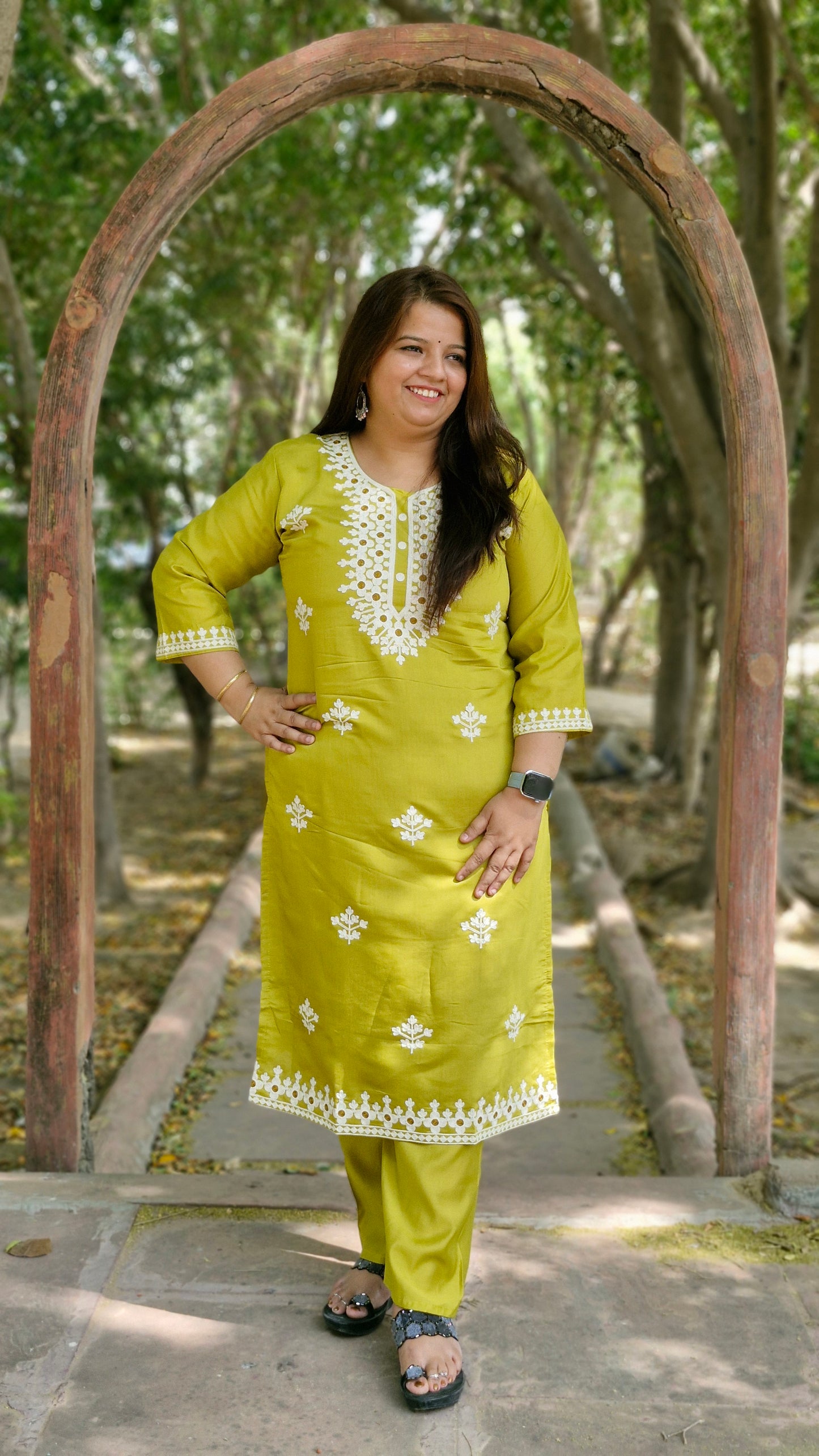 Sunny Lime Dola Silk Embroidered Suit Set
