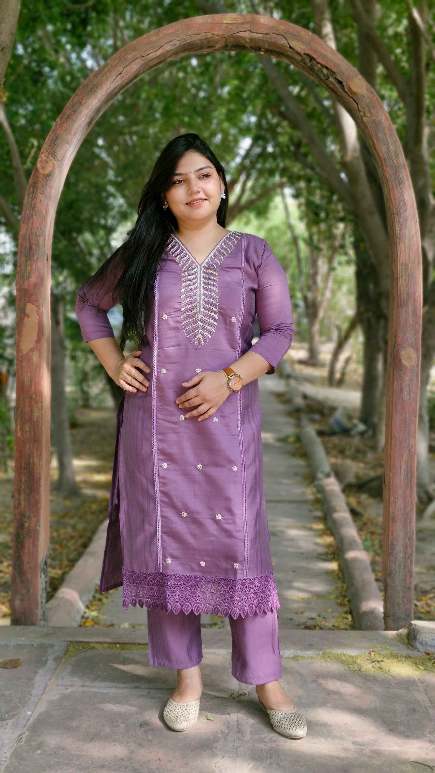 Lavender Dream dola silk Embroidered Suit Set