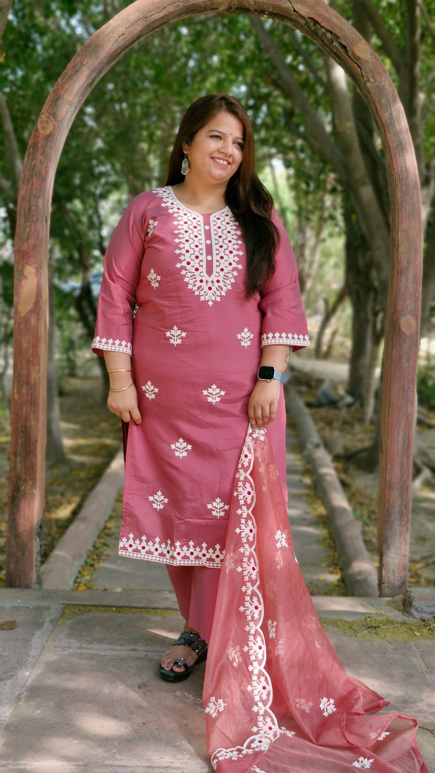 Dusty Rose Embroidered Dola Silk Suit Set