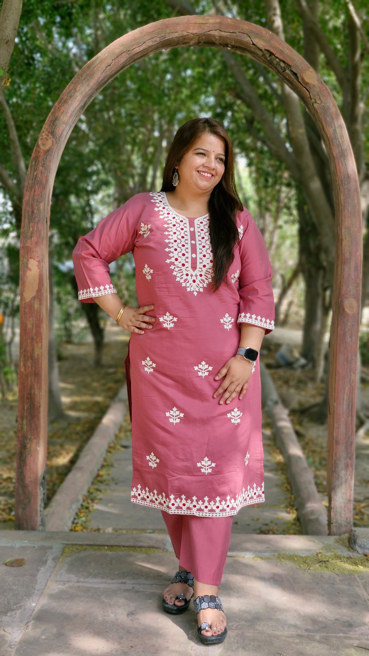 Dusty Rose Embroidered Dola Silk Suit Set