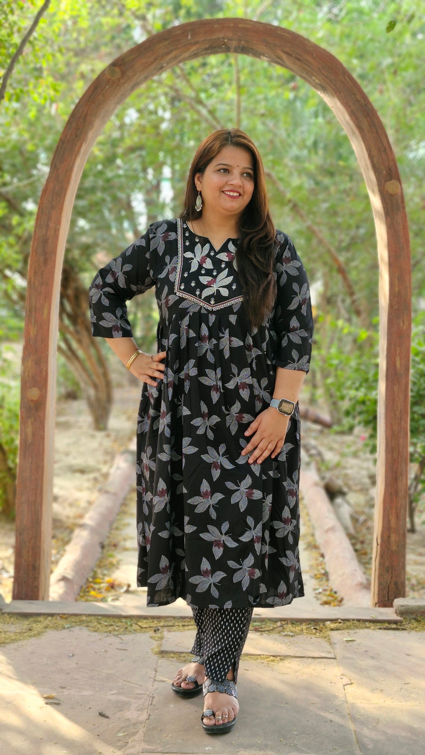 Black Bloom Printed Anarkali Suit Set