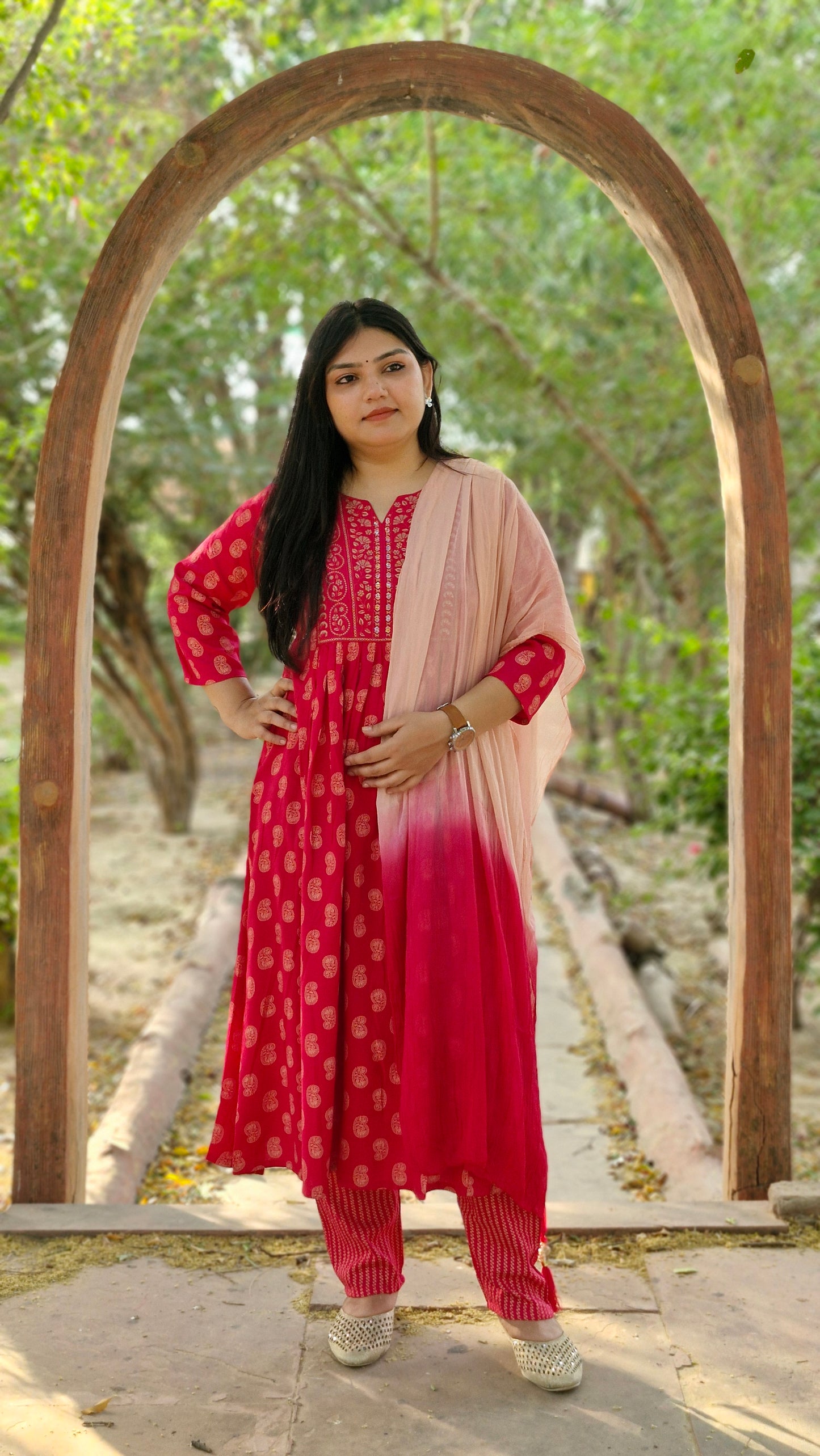 Magenta Bloom Printed Anarkali Suit Set