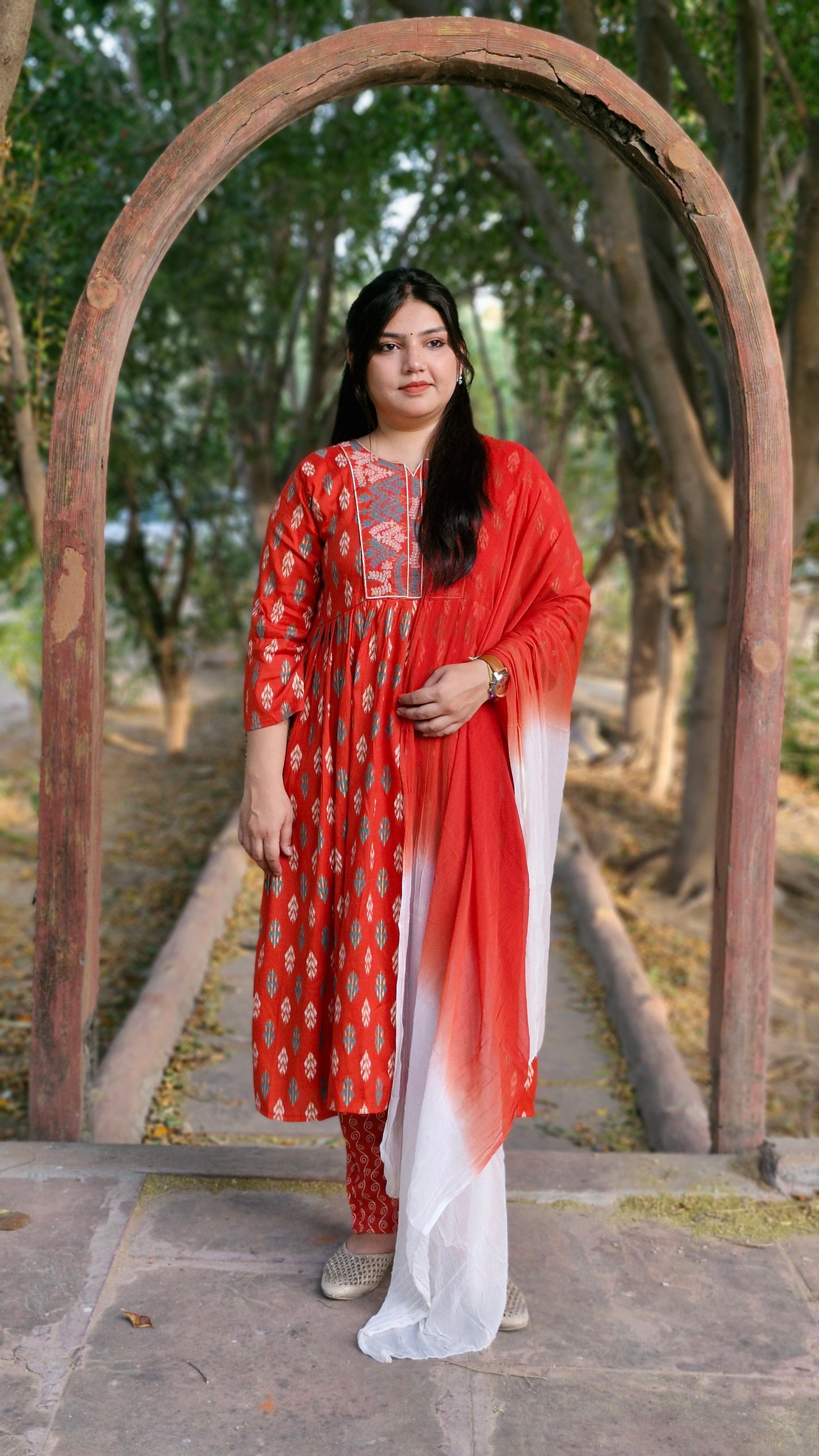 Orange Bloom Printed Anarkali Suit Set