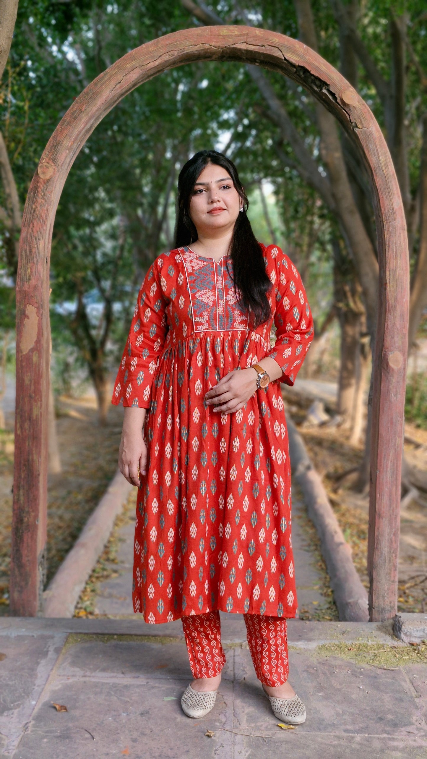 Orange Bloom Printed Anarkali Suit Set