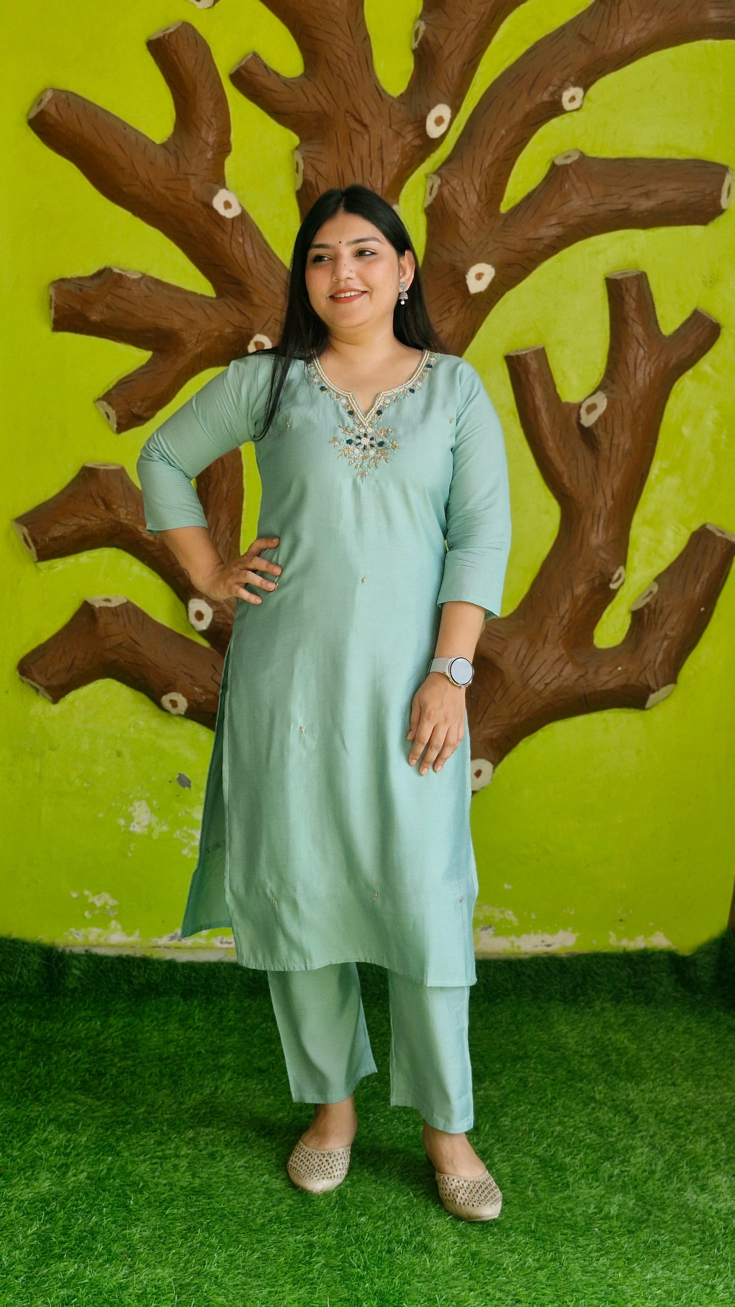 "Aqua Serenity" - Elegant Embroidered Kurta Set