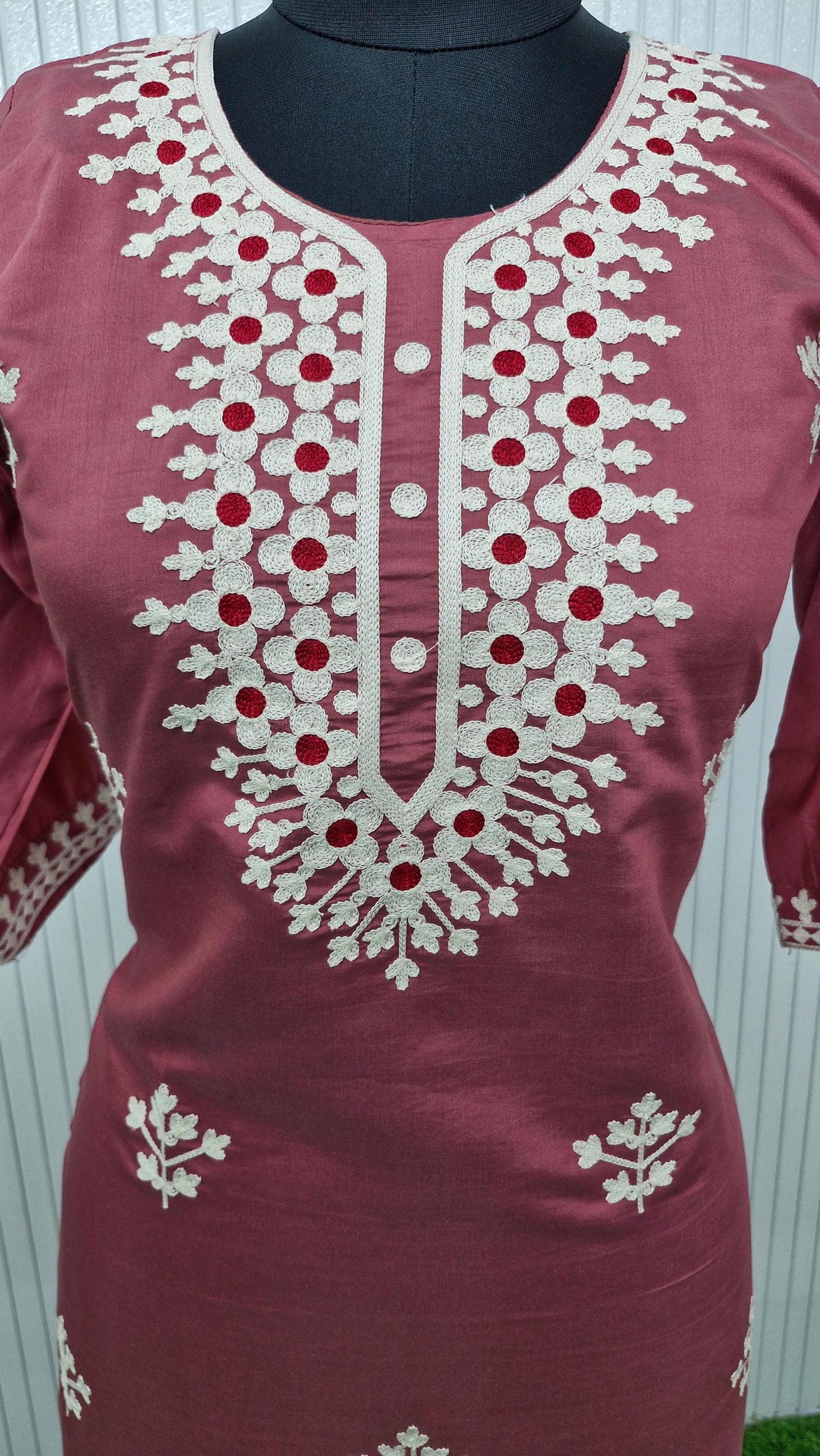 Dusty Rose Embroidered Dola Silk Suit Set