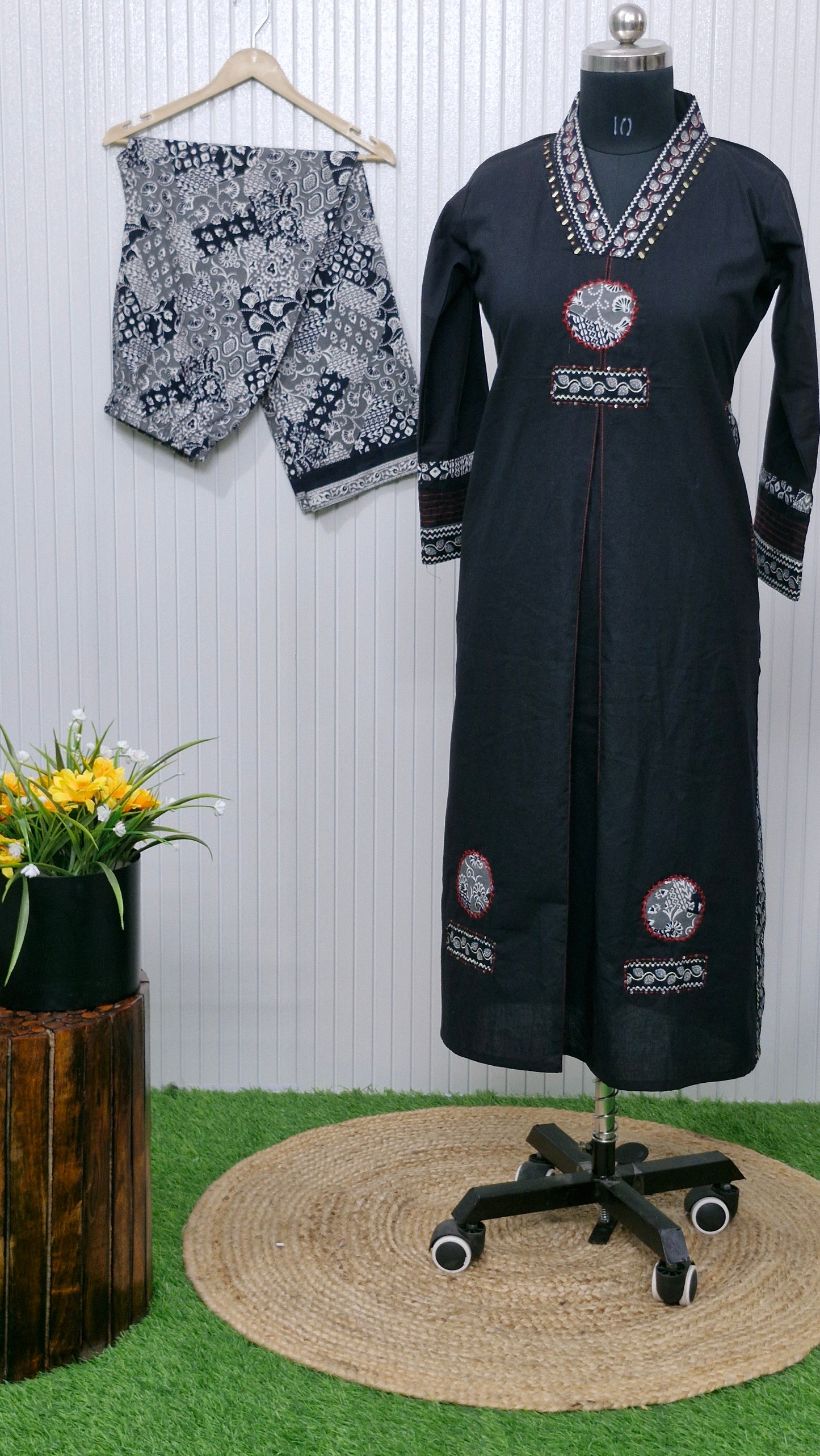Ajrakh Print Style with Thread Embroidery Suit Set