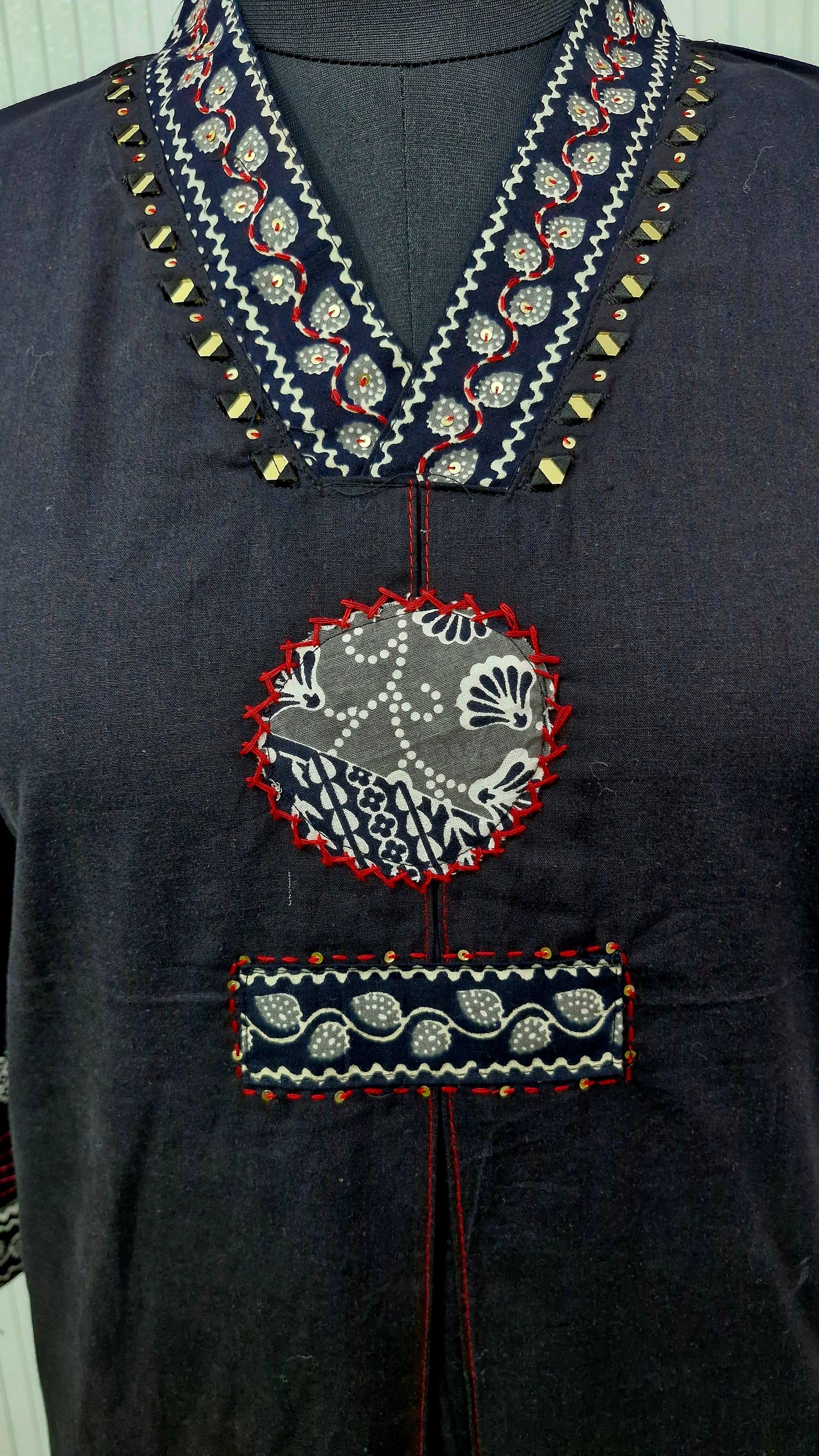 Ajrakh Print Style with Thread Embroidery Suit Set