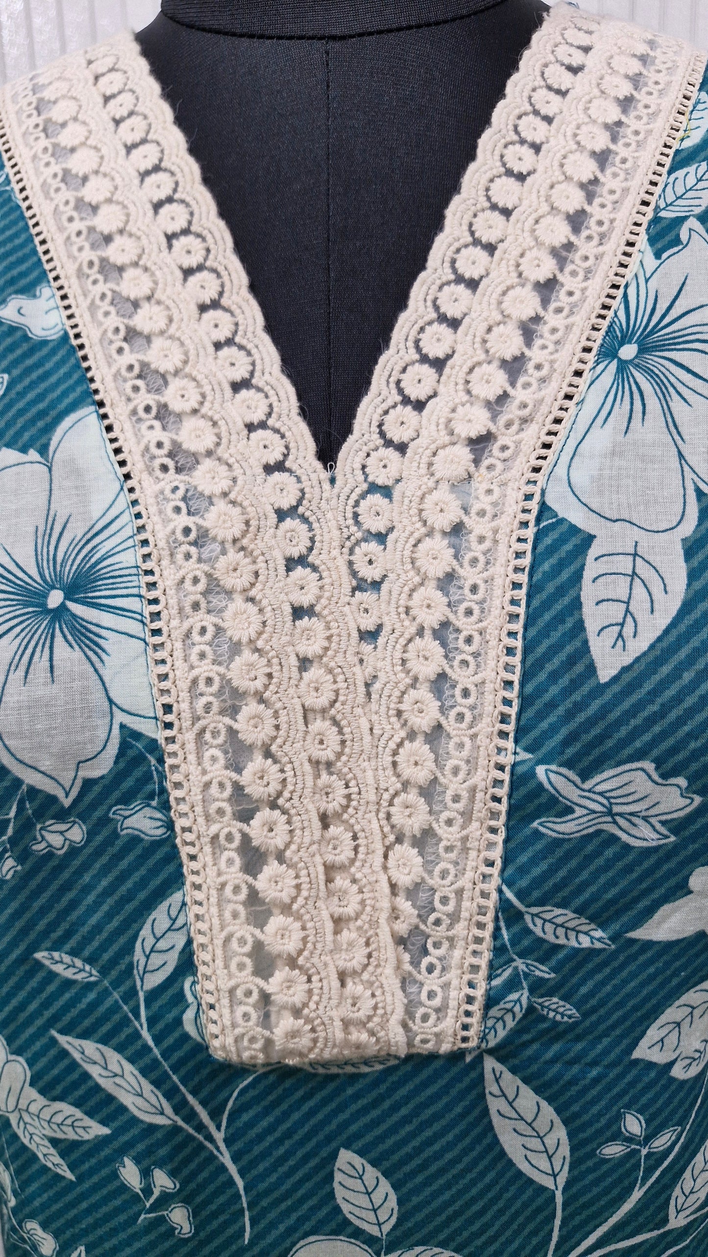 Gulnoor Teal Blossom Cotton Suit Set
