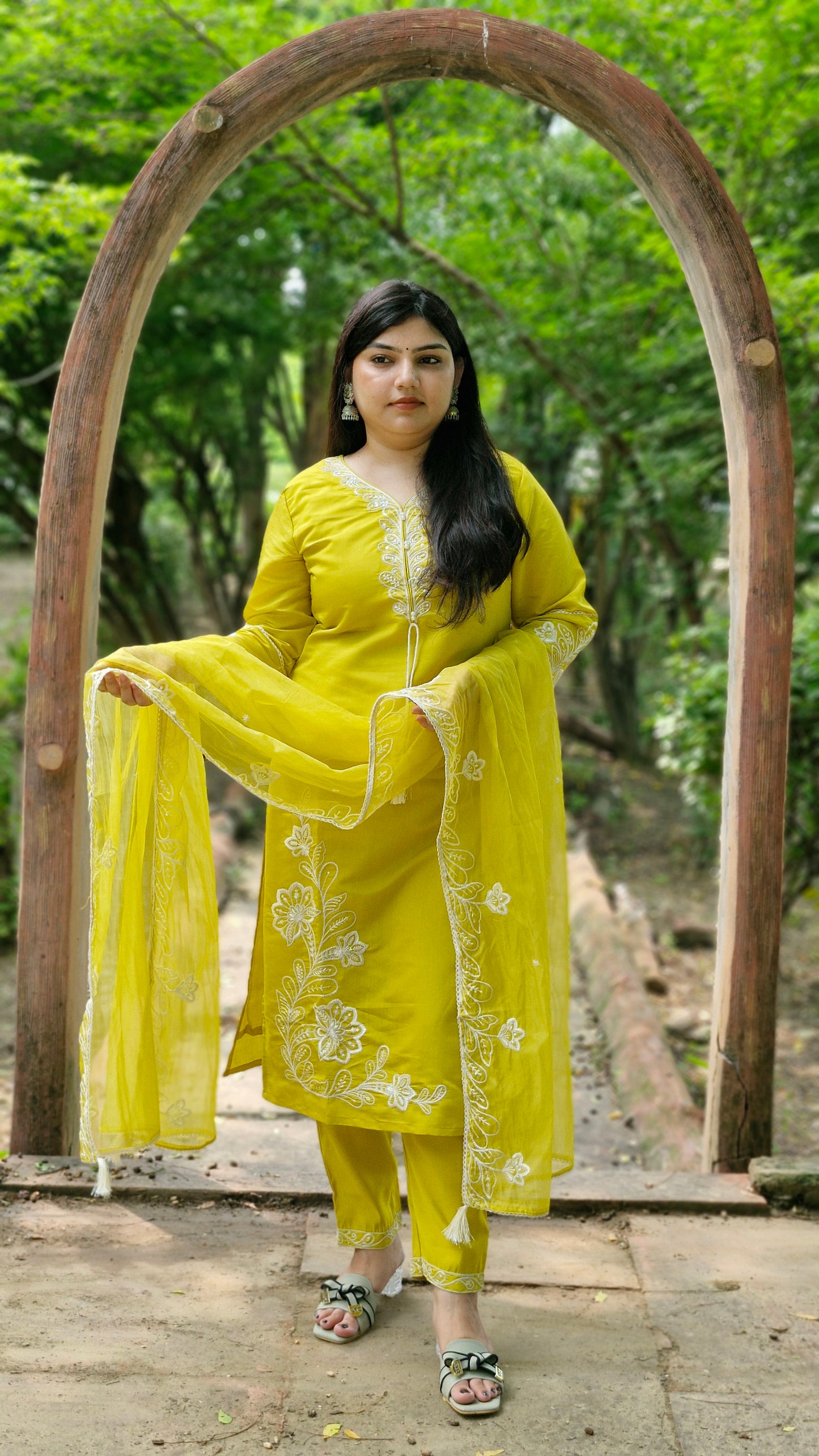 Sunlit Yellow Embroidered Dola Silk Suit Set