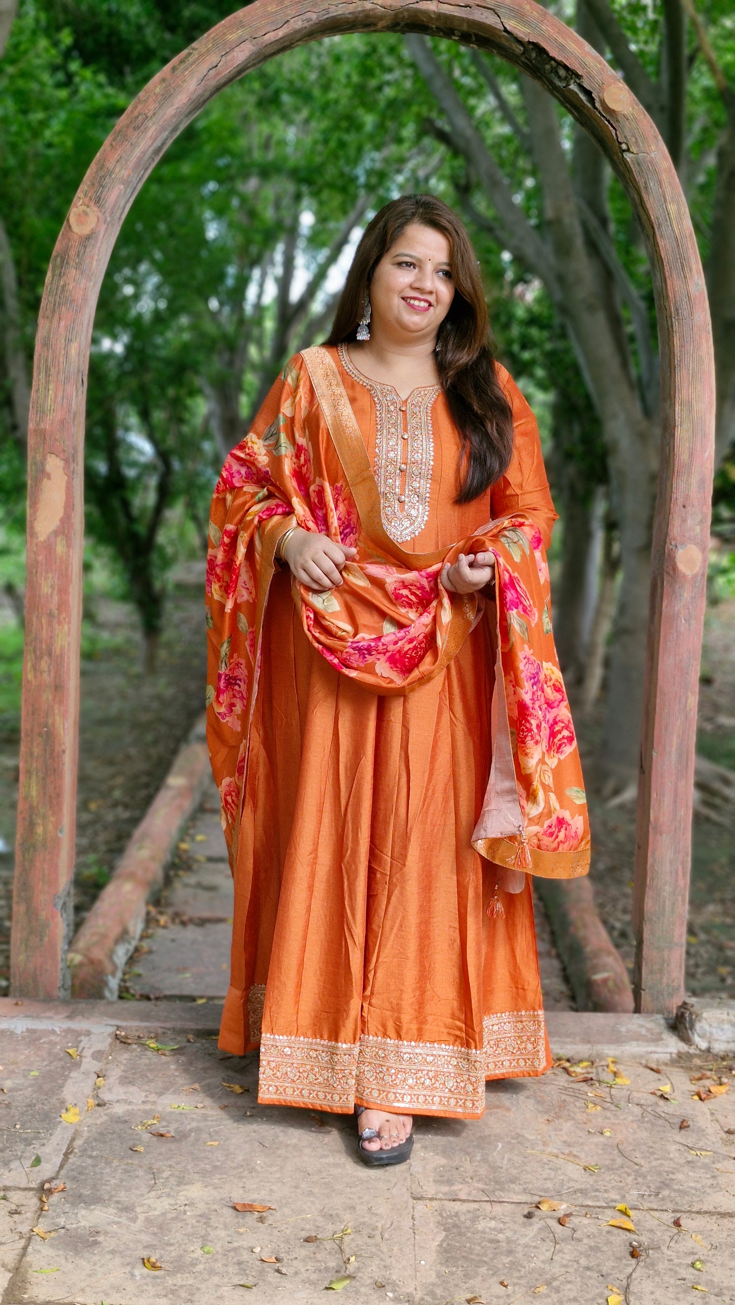 Vibrant Orange Embroidered Anarkali Suit – Two Piece Premium Set