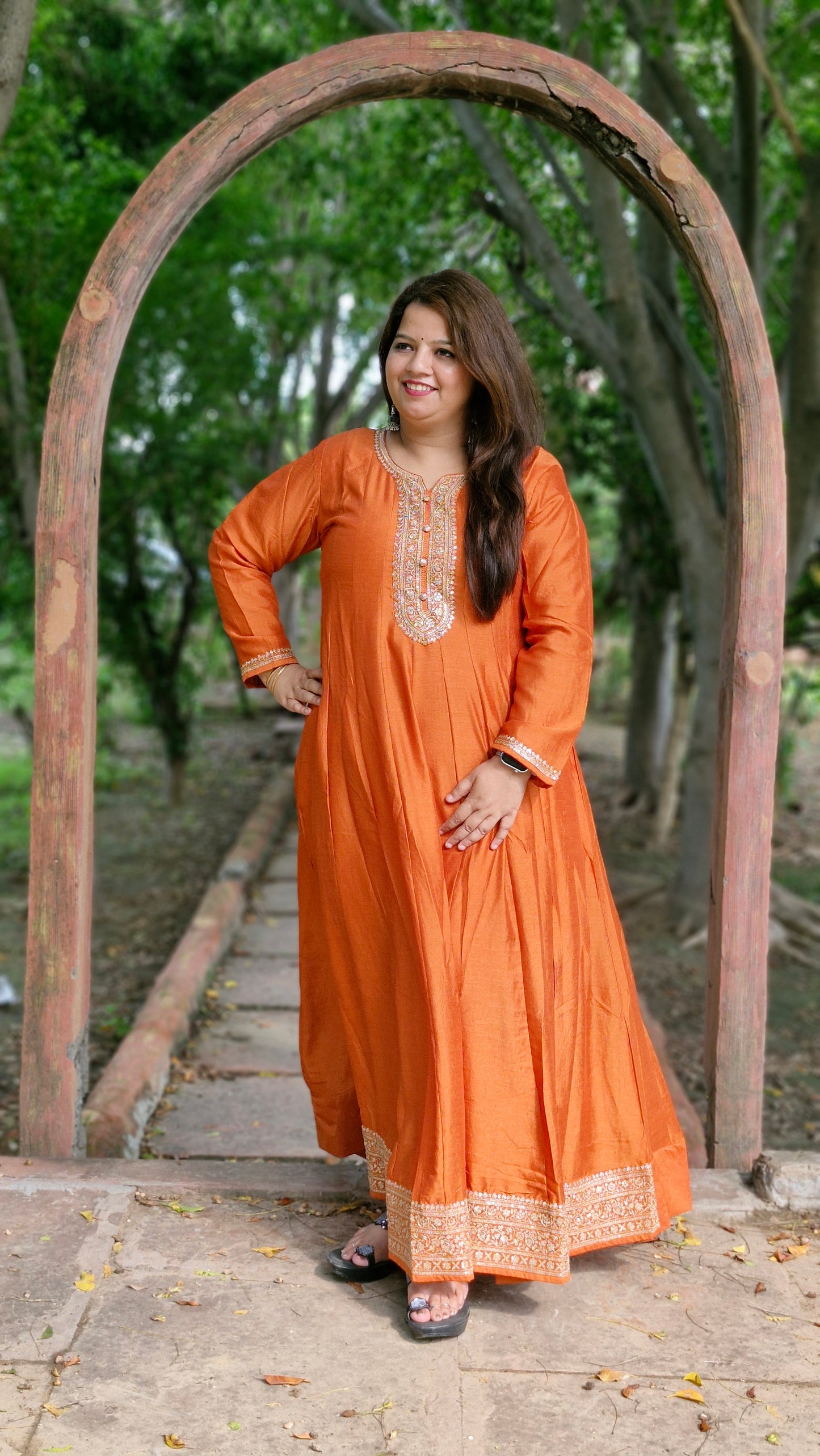 Vibrant Orange Embroidered Anarkali Suit – Two Piece Premium Set