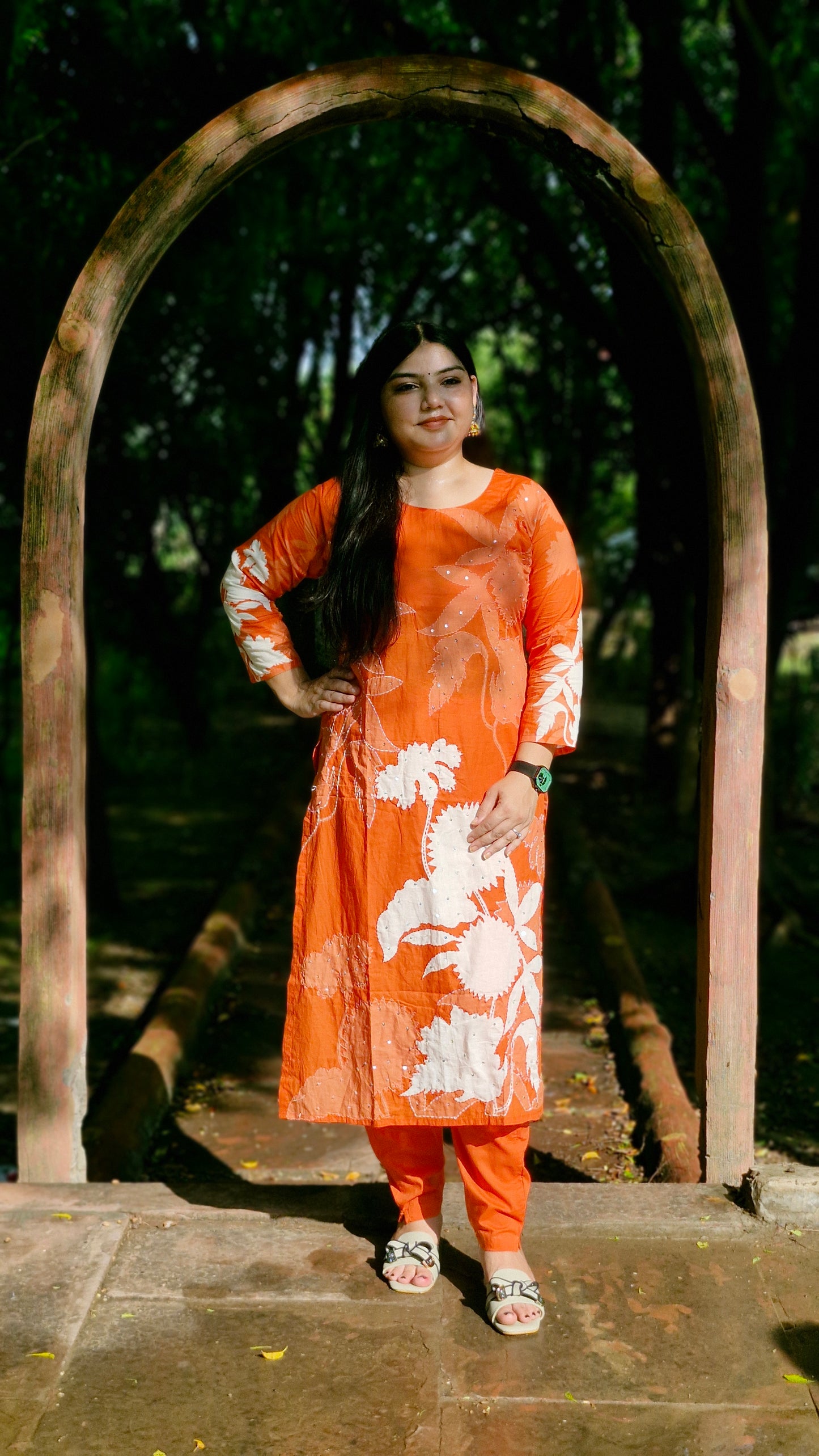 Kesari Bloom  Cotton Three-Piece Suit with Elegant Thread Work