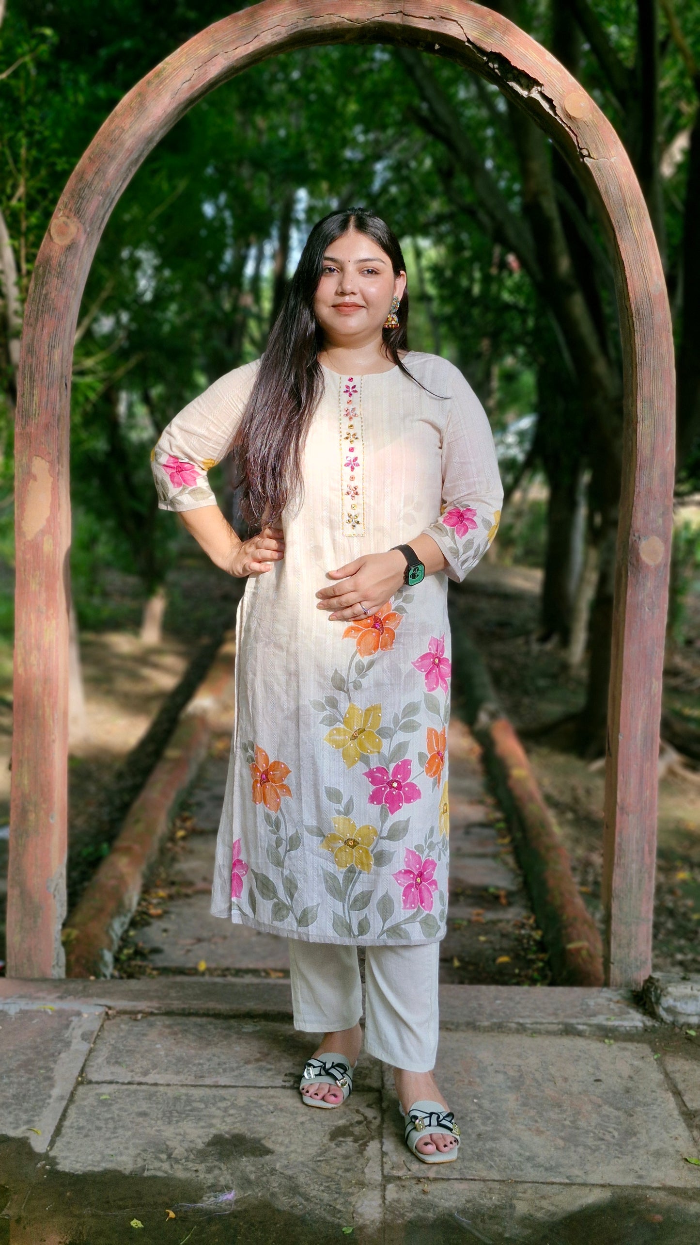 Petal Haze – Ivory Cotton Three-Piece Suit Set