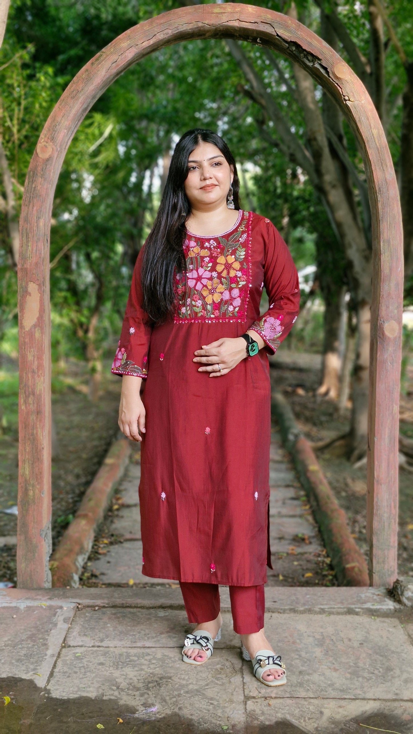 Mahogany Charm – Cotton Silk Three-Piece Suit Set