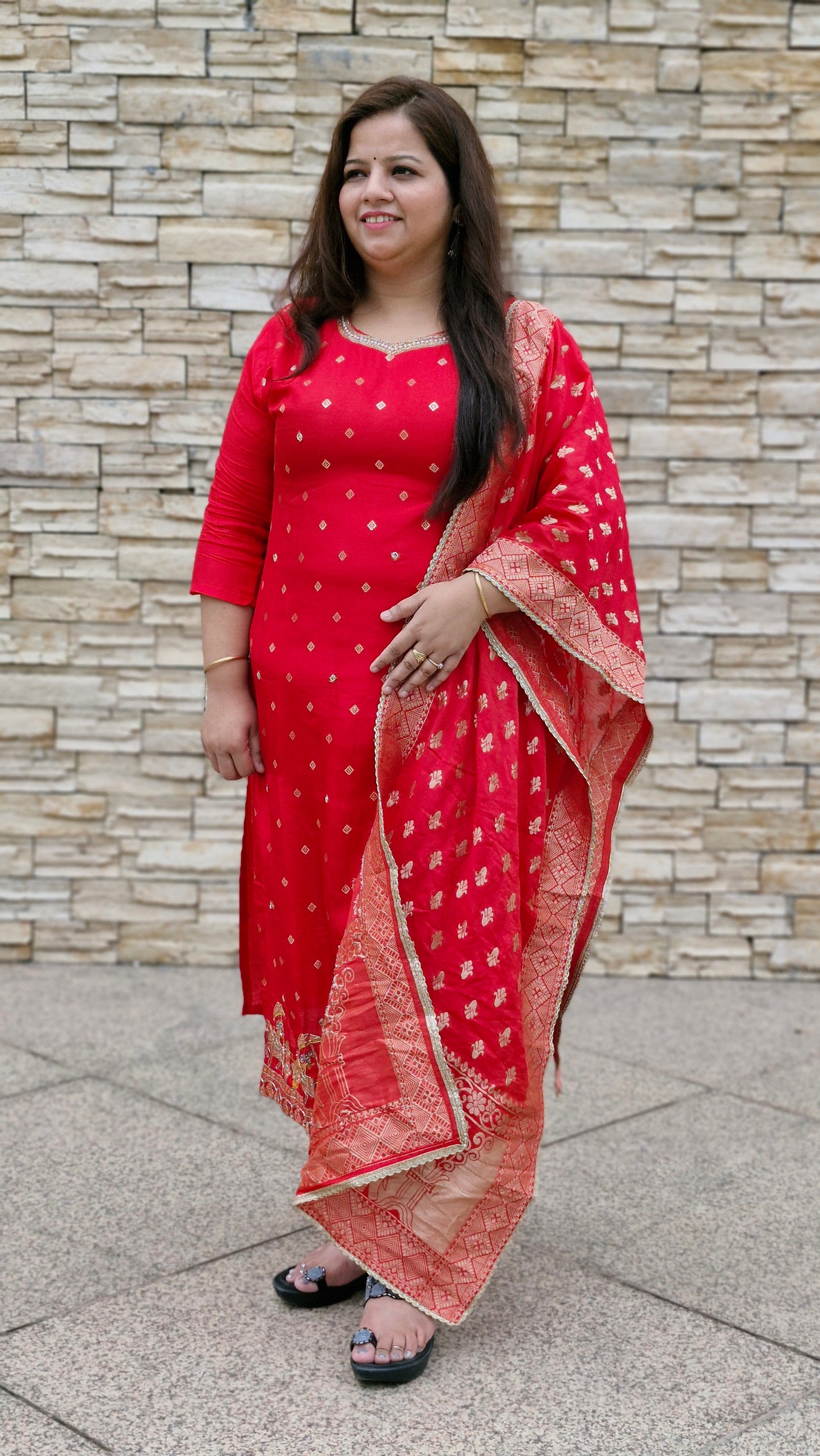 Scarlet Regalia: Embroidered Silk Suit Set