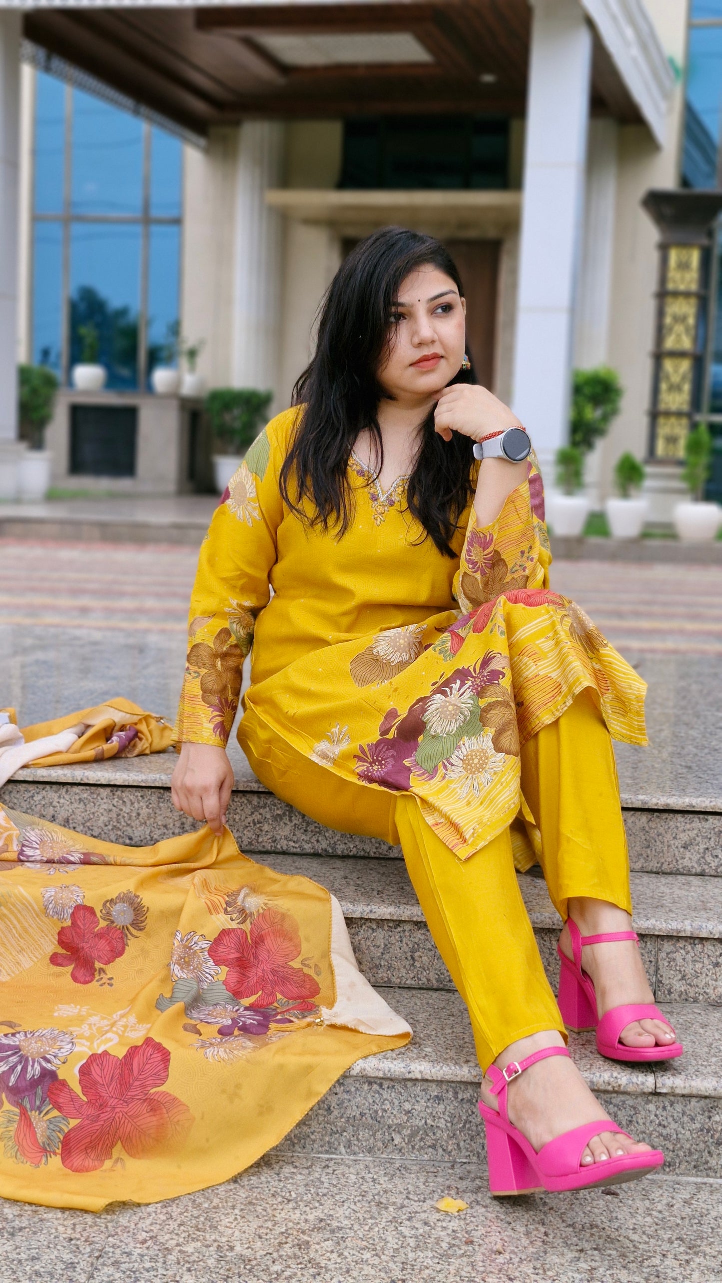 Sunshine Bloom Yellow Floral Suit Set