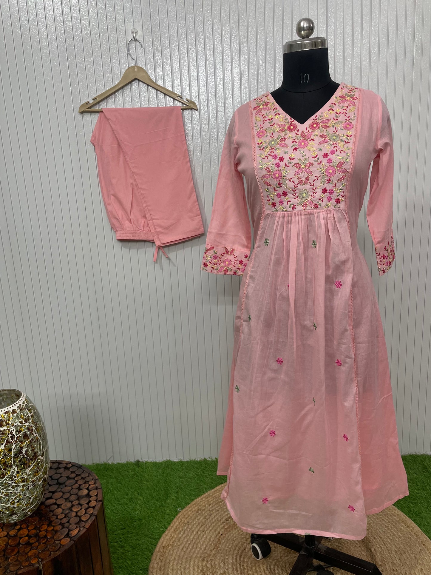 Malmal Cotton Light Pink Embroidered Suit Set
