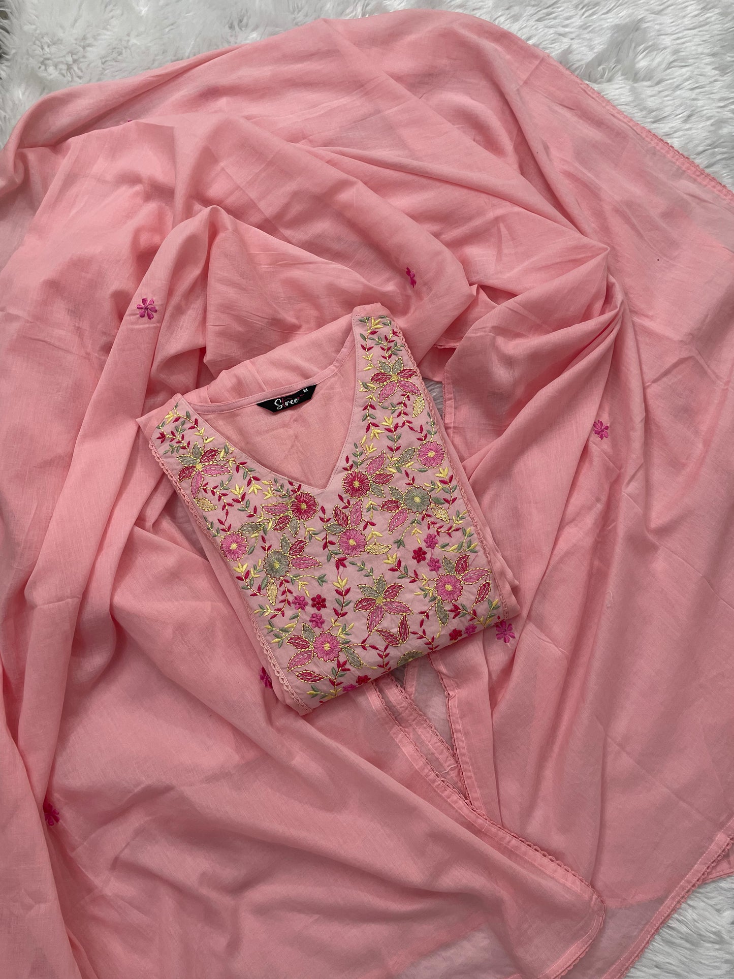 Malmal Cotton Light Pink Embroidered Suit Set