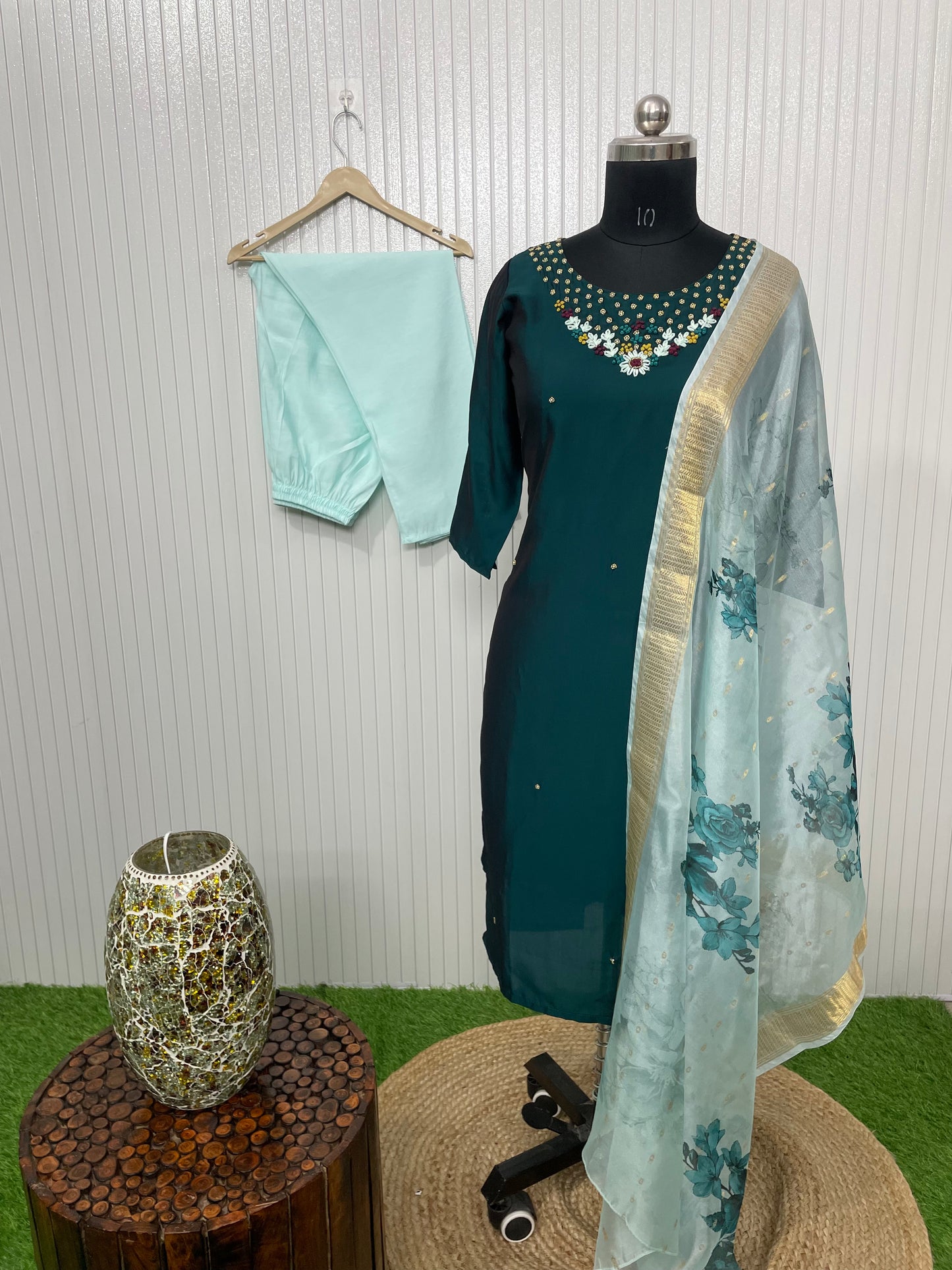Dark green Embroidered Suit Set
