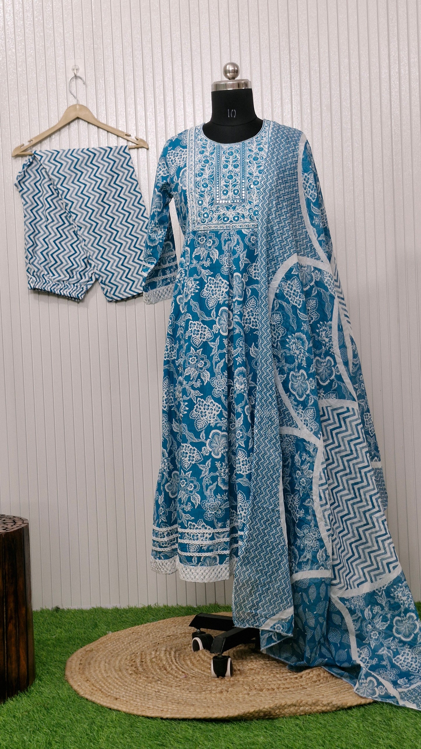 Aqua Vibe Cotton Printed Anarkali Suit Set