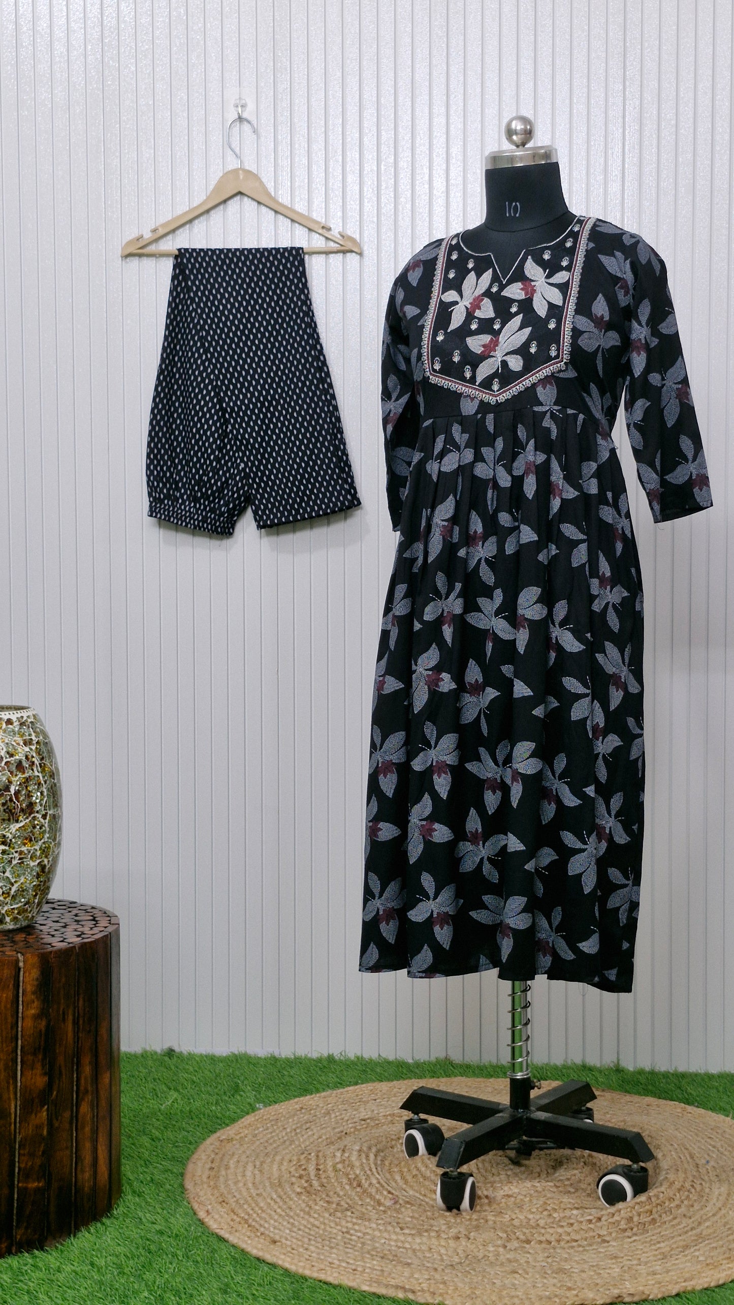 Black Bloom Printed Anarkali Suit Set