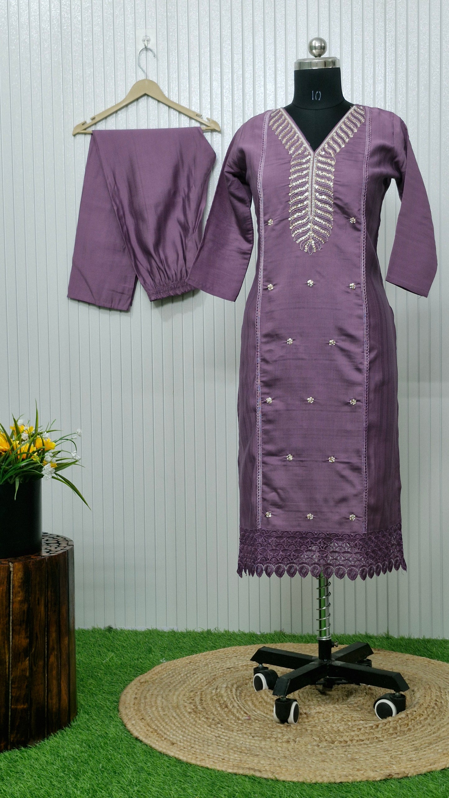 Lavender Dream dola silk Embroidered Suit Set