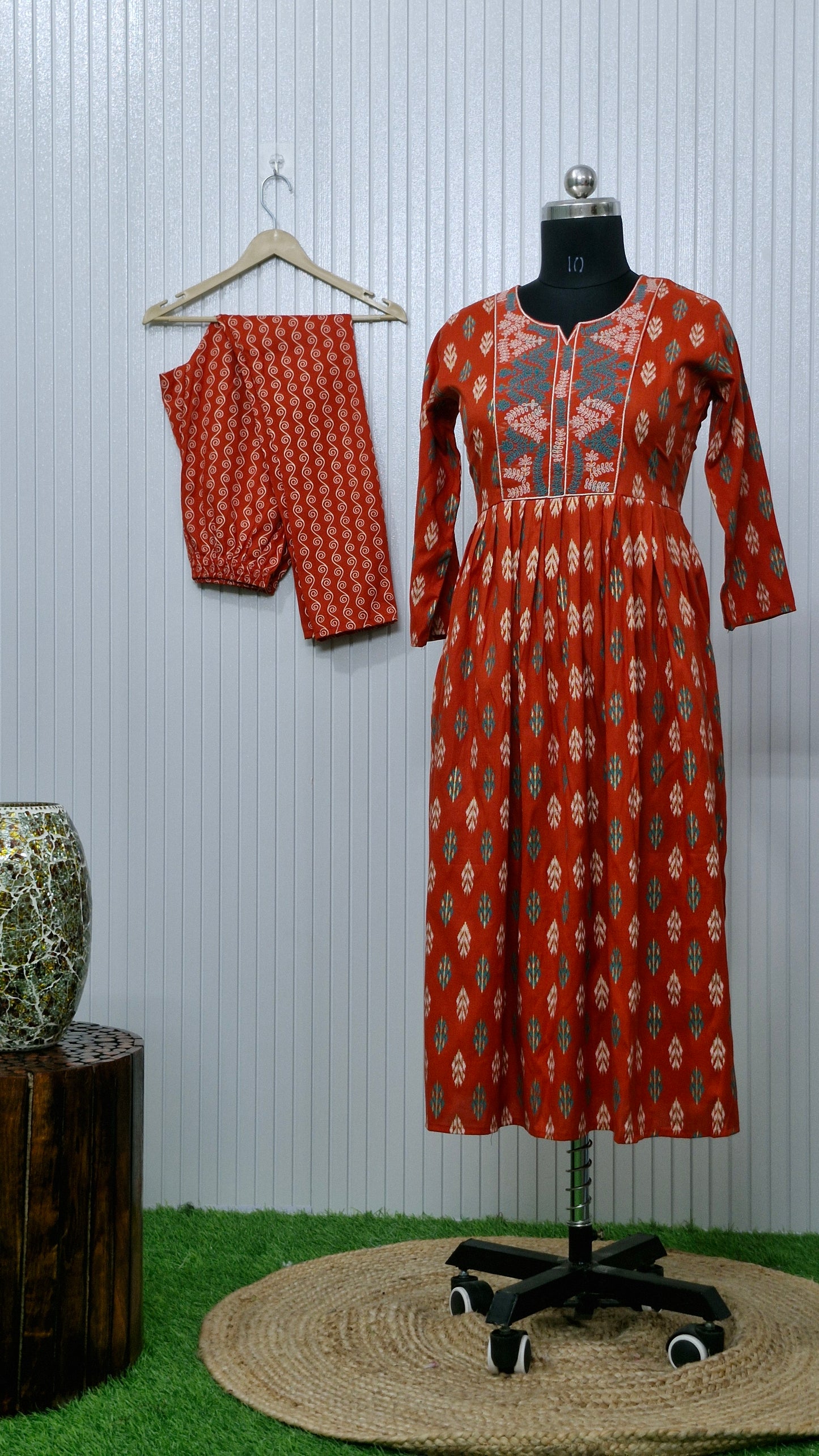 Orange Bloom Printed Anarkali Suit Set