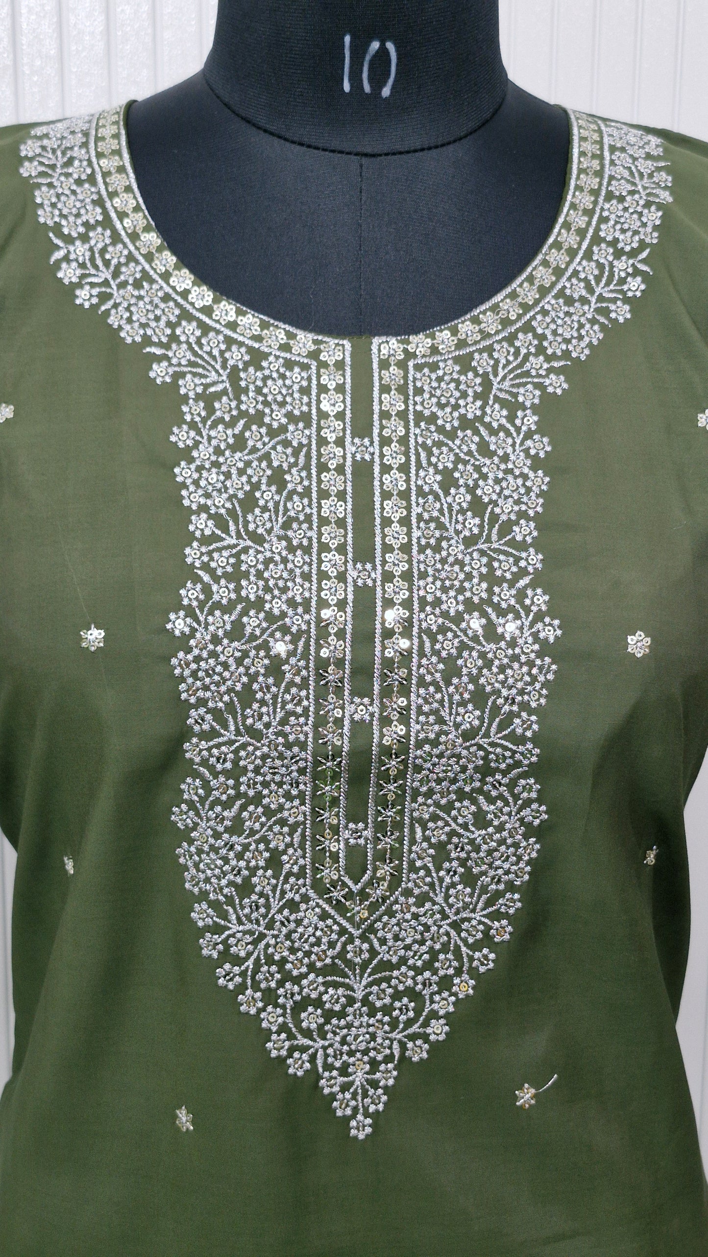 Olive Bloom Mirror Work Suit Set
