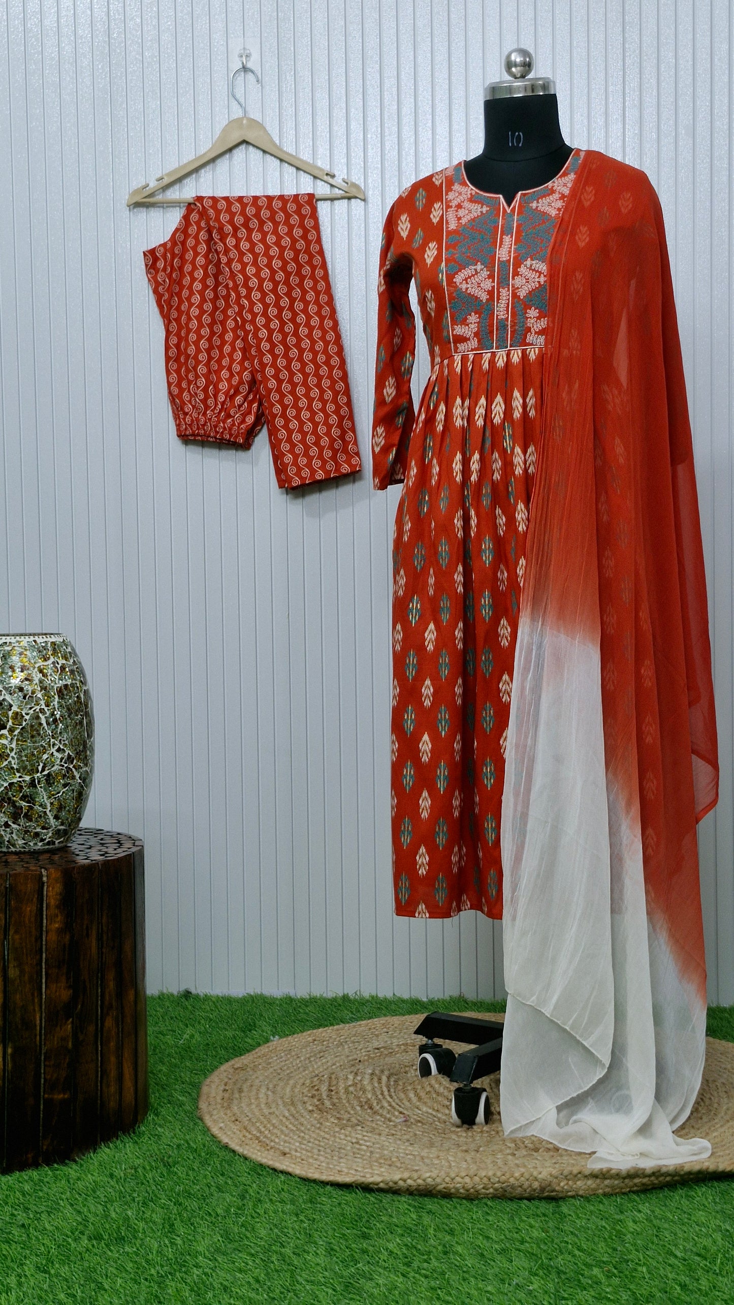 Orange Bloom Printed Anarkali Suit Set