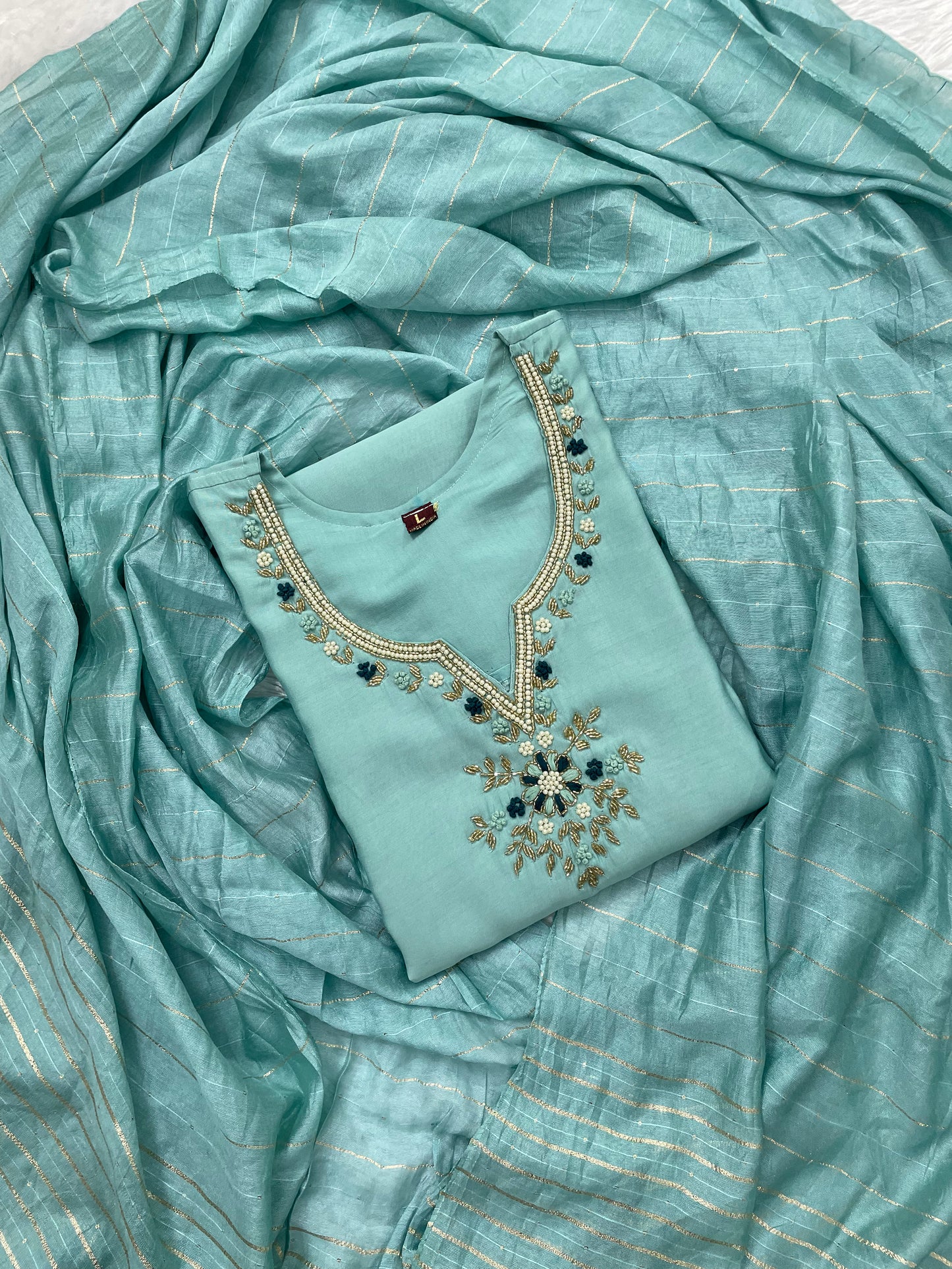 "Aqua Serenity" - Elegant Embroidered Kurta Set