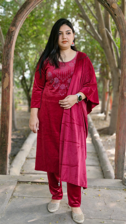Luxurious Mehroon Velvet Suit 02