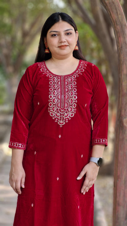 Red Velvet Embroidered Three-Piece Suit (Winter Wedding Collection)