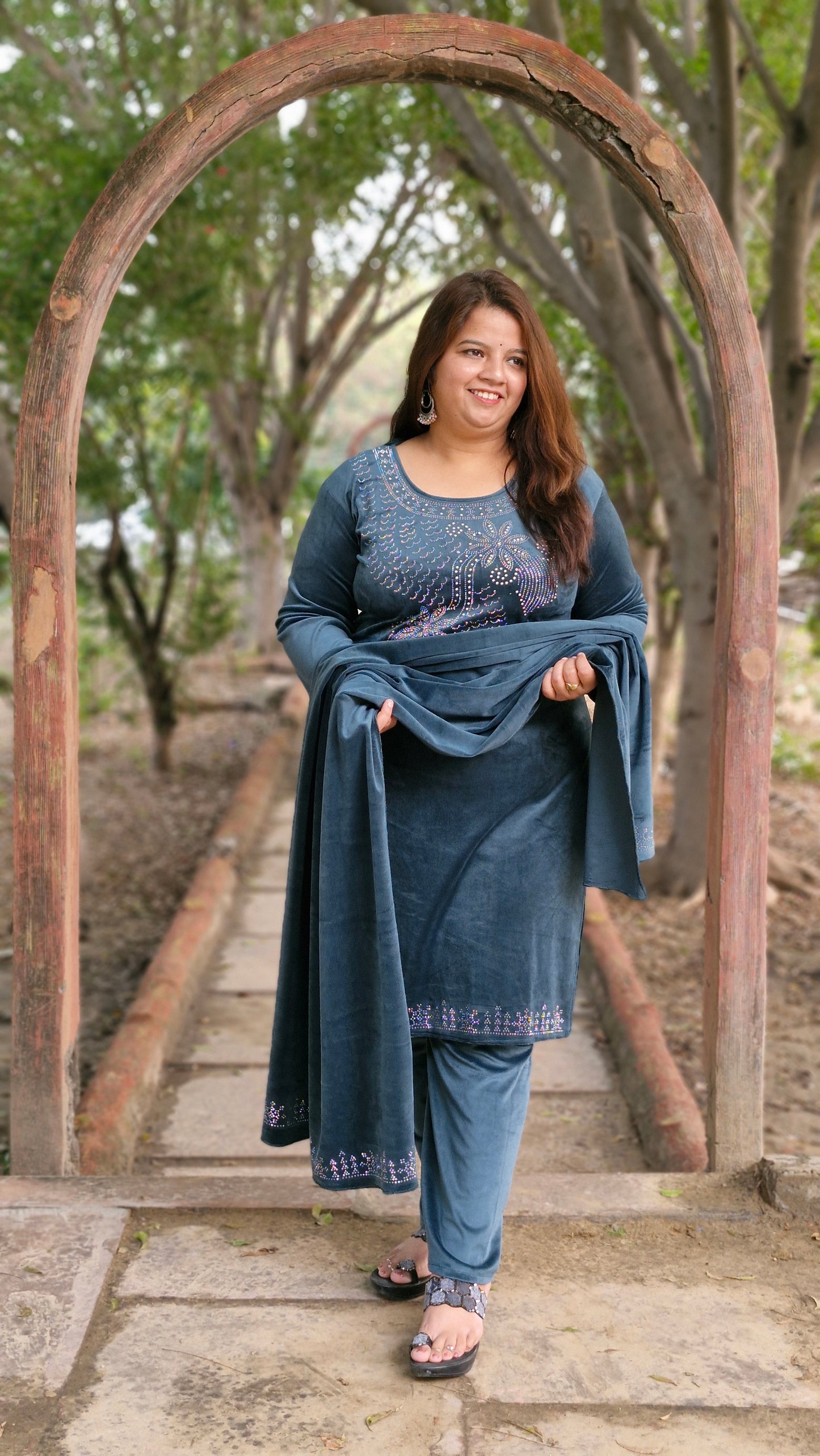 Elegant Teal Green Velvet Three-Piece Suit