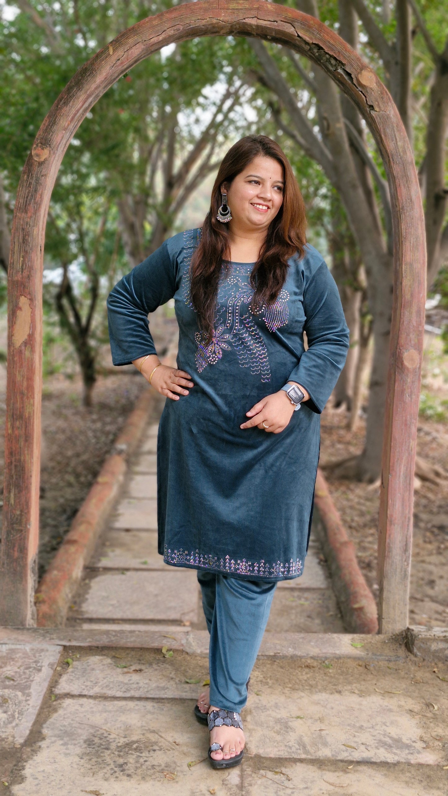 Elegant Teal Green Velvet Three-Piece Suit