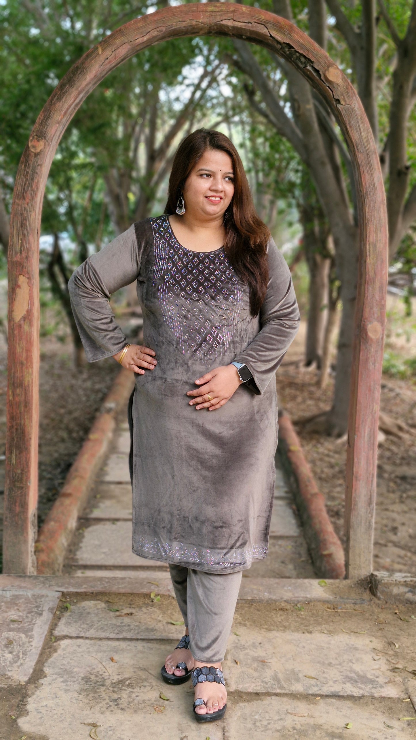 Luxurious Three-Piece woolen velvet suit in Grey
